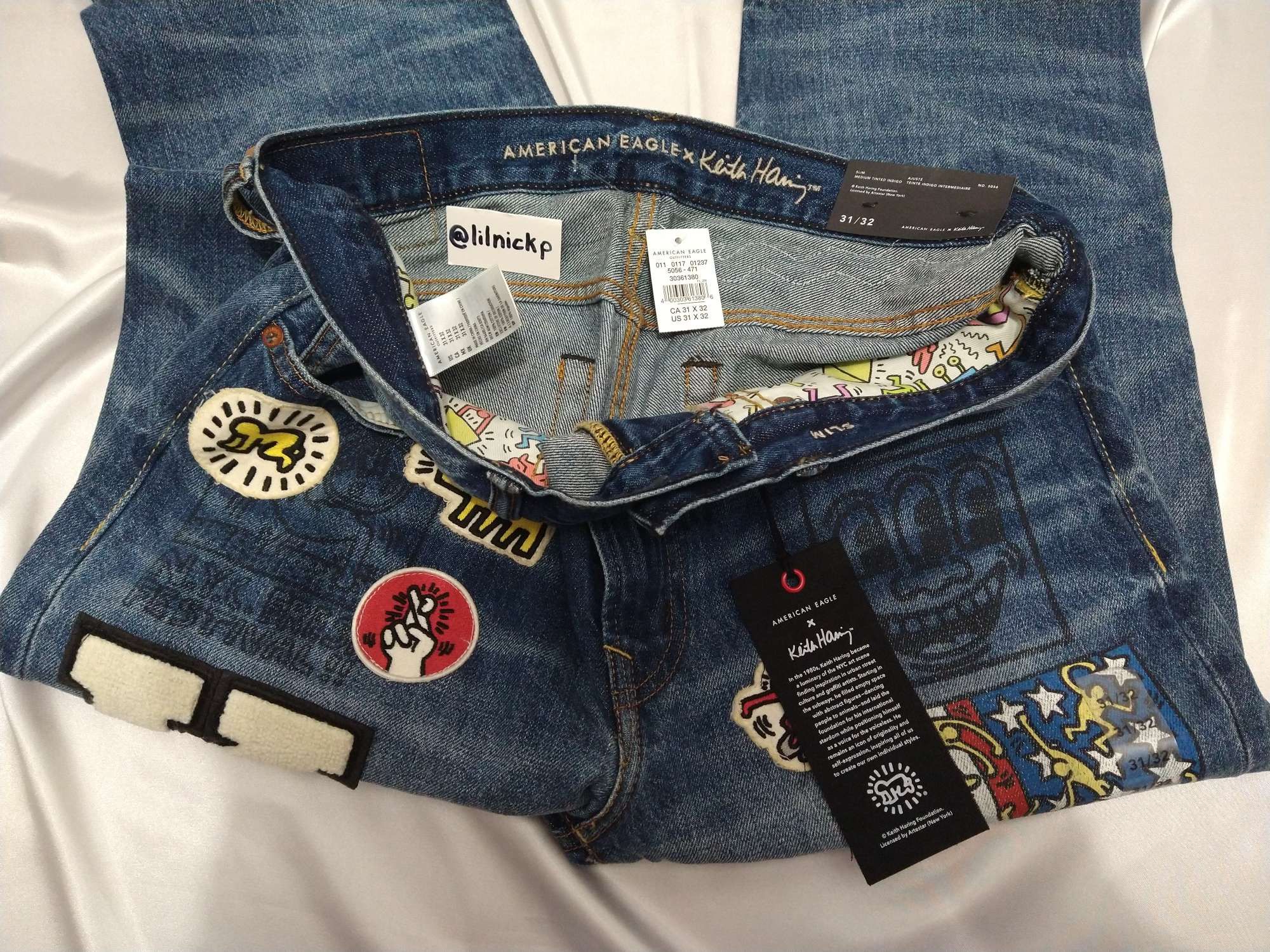 Keith Haring KEITH HARING PATCHES GRAPHICS MEN'S SLIM FIT JEANS Size US 31 - 3 Thumbnail