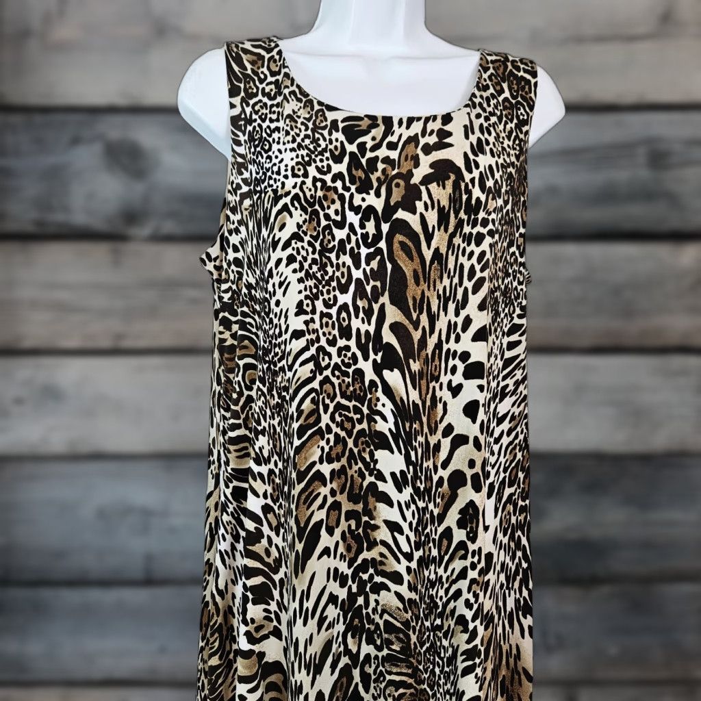 Vintage Chico's Maxi Dress Women L Brown Animal Print Sleeveless Scoop Neck Casual Vacation Size L / US 10 / IT 46 - 1 Thumbnail
