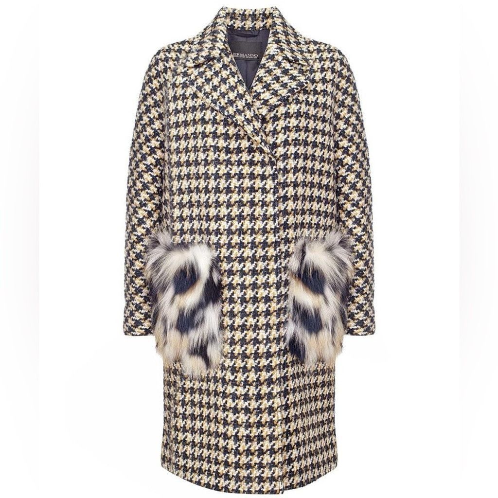 Ermanno Scervino Ermanno Scervino Tweed Houndstooth Coat with Fur Pockets Size S / US 4 / IT 40 - 1 Thumbnail