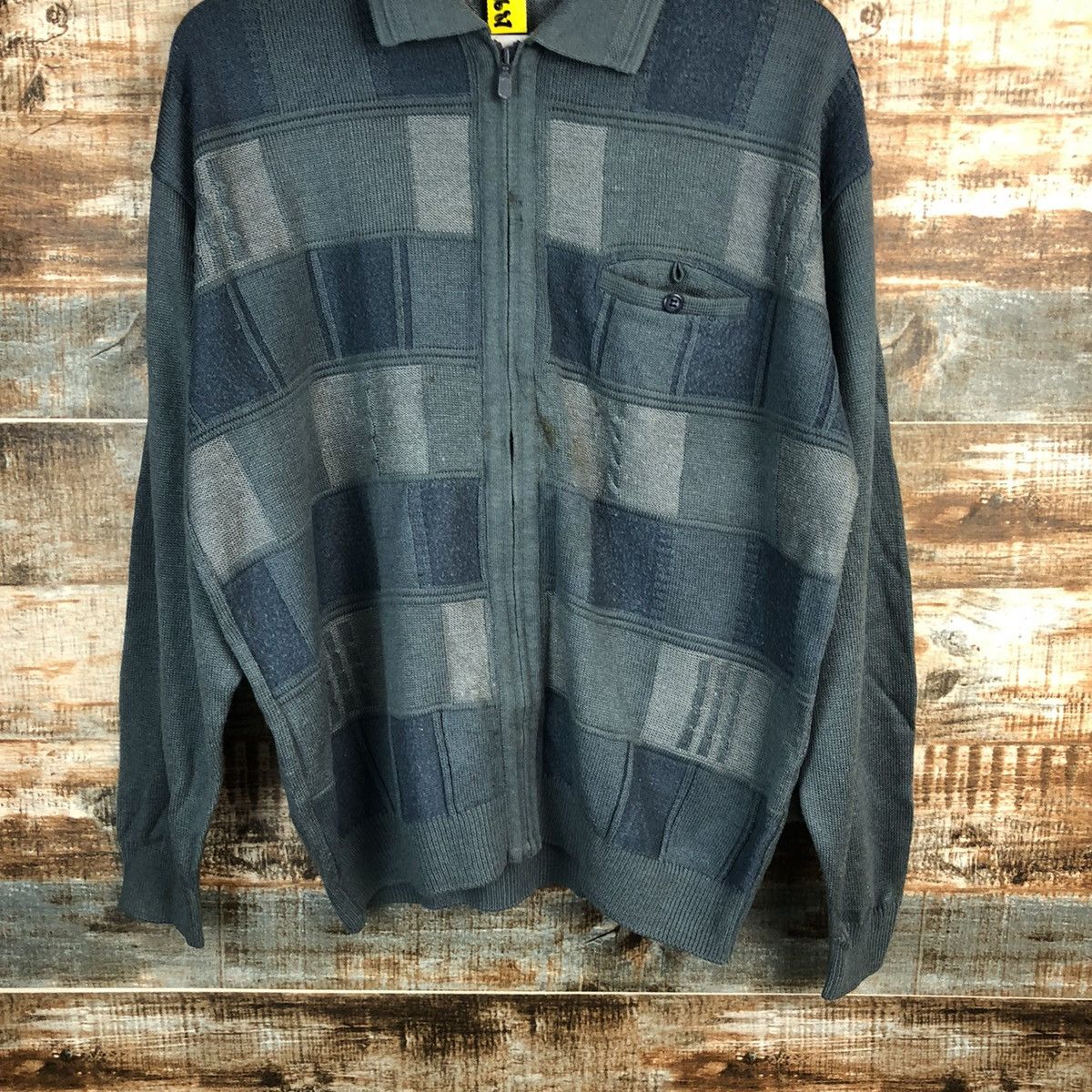 Homespun Knitwear TricoOulic Grey checkered Knitwear collar vintage #A1687 Size US L / EU 52-54 / 3 - 6 Thumbnail