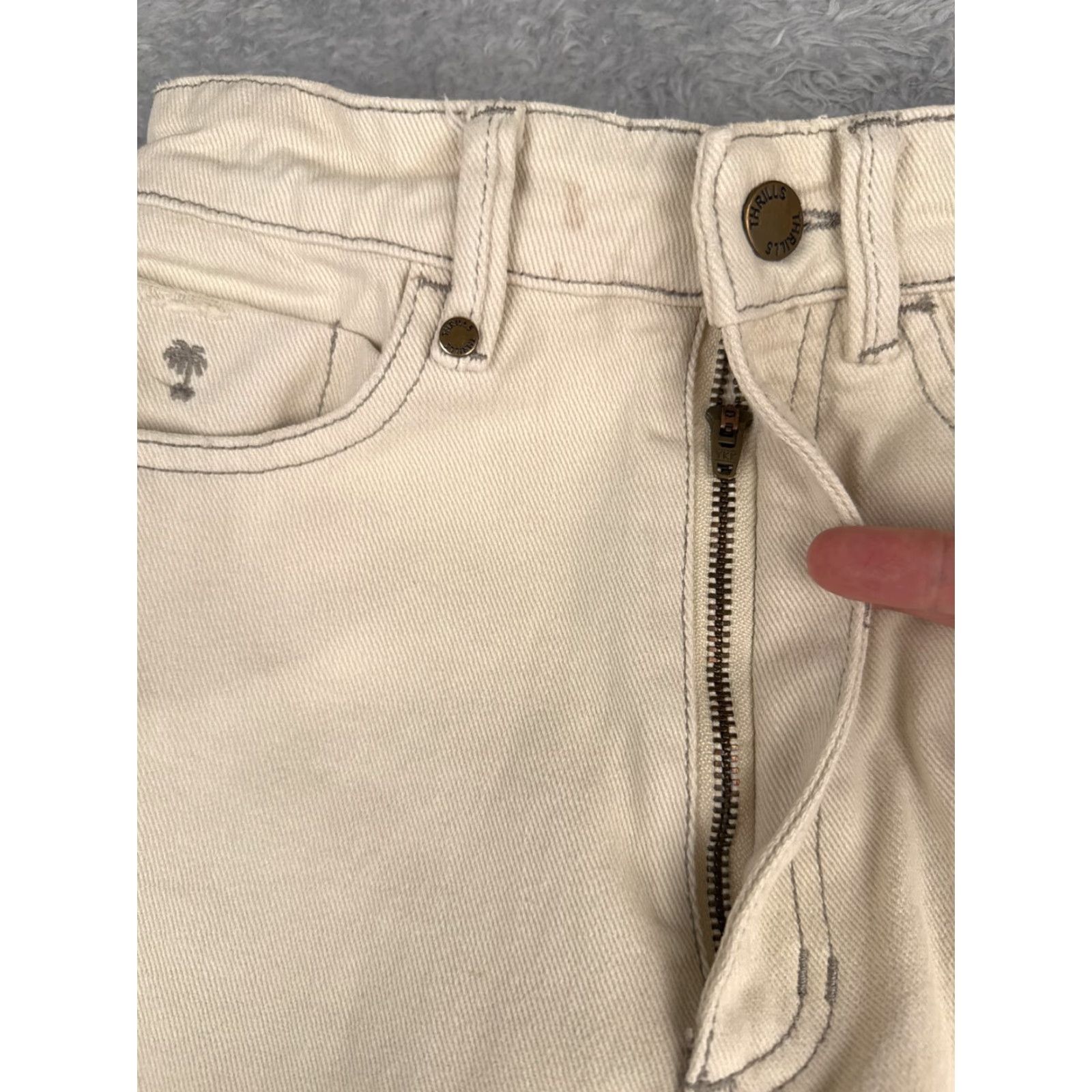 THRILLS Thrills Jeans Womens Wide-Leg 4 Beige High Rise Cotton Denim 24x27 Read Me Size 27" / US 4 / IT 40 - 6 Thumbnail