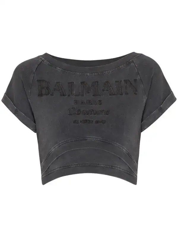 Balmain o1s1wg110526 Couture-Embroidered T-Shirt in Black Size L / US 10 / IT 46 - 1 Thumbnail