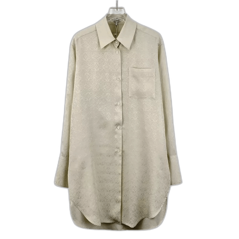 Loewe Beige Logo Embroidered Silk Long Sleeve Shirt Size US XXS / EU 40 - 1 Thumbnail