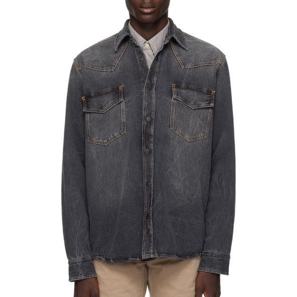 Hugo Boss BOSS Black Faded Denim Shirt | Western Washed Black | Grey Size US S / EU 44-46 / 1 - 1 Thumbnail