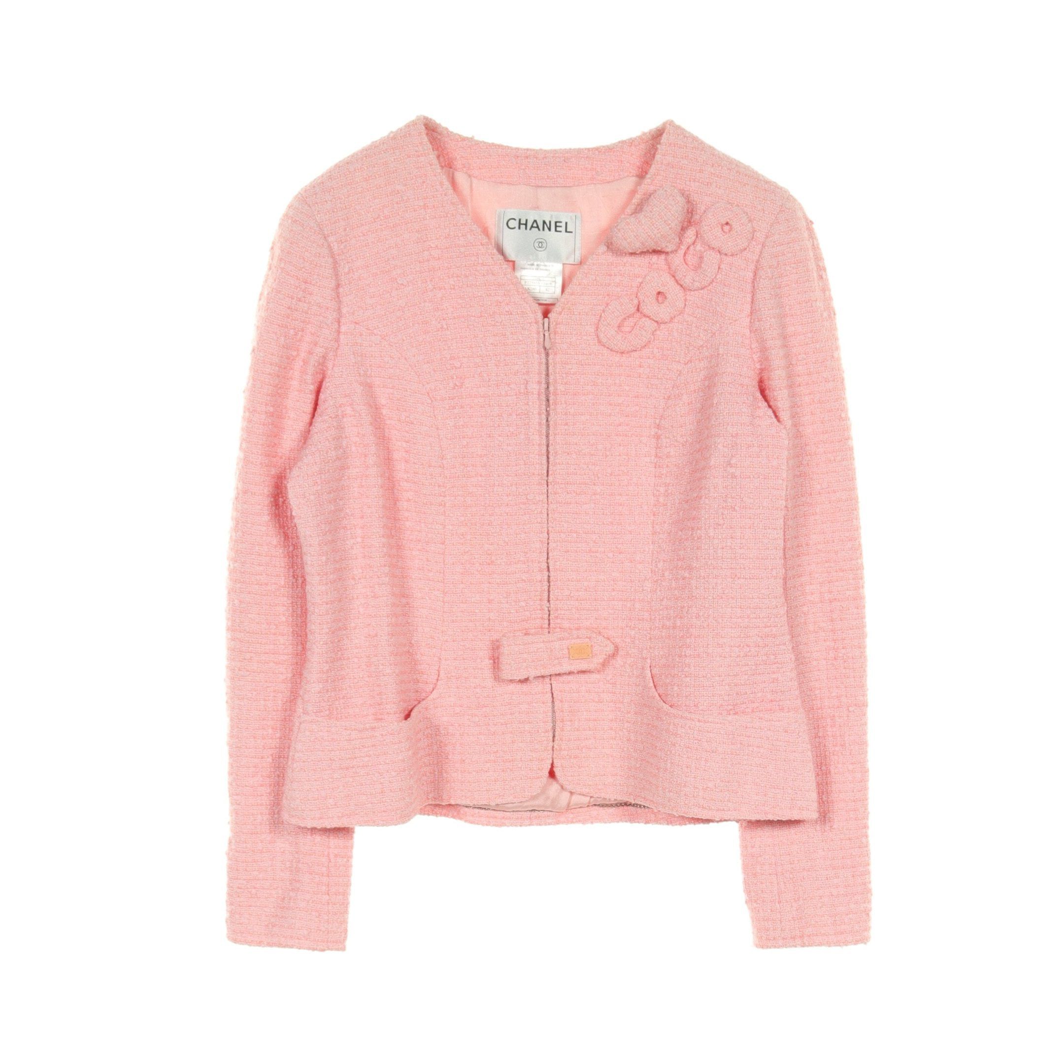Chanel Chanel Coco No-Collar Jacket Zip Up Tweed Pink 04C Size ONE SIZE - 1 Thumbnail