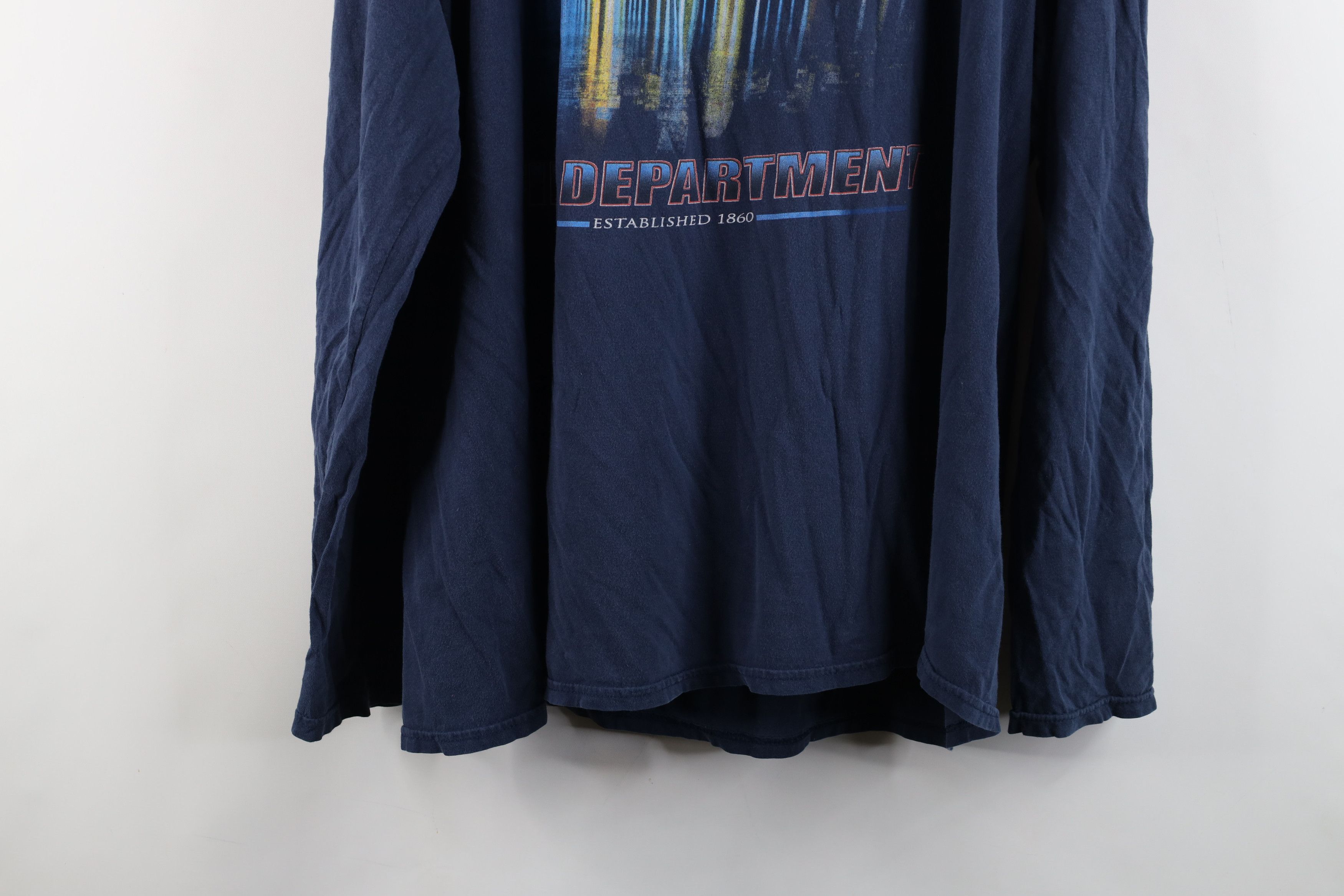 Vintage Vintage 90s Detroit Firefighters Long Sleeve T-Shirt Blue Size US XXL / EU 58 / 5 - 12 Thumbnail