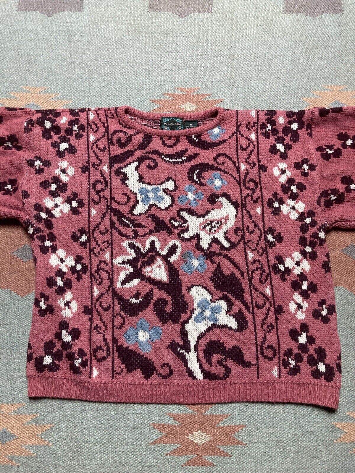 Vintage acrylic knit sweater psychedelic flowers paisley floral M Size M / US 6-8 / IT 42-44 - 2 Thumbnail