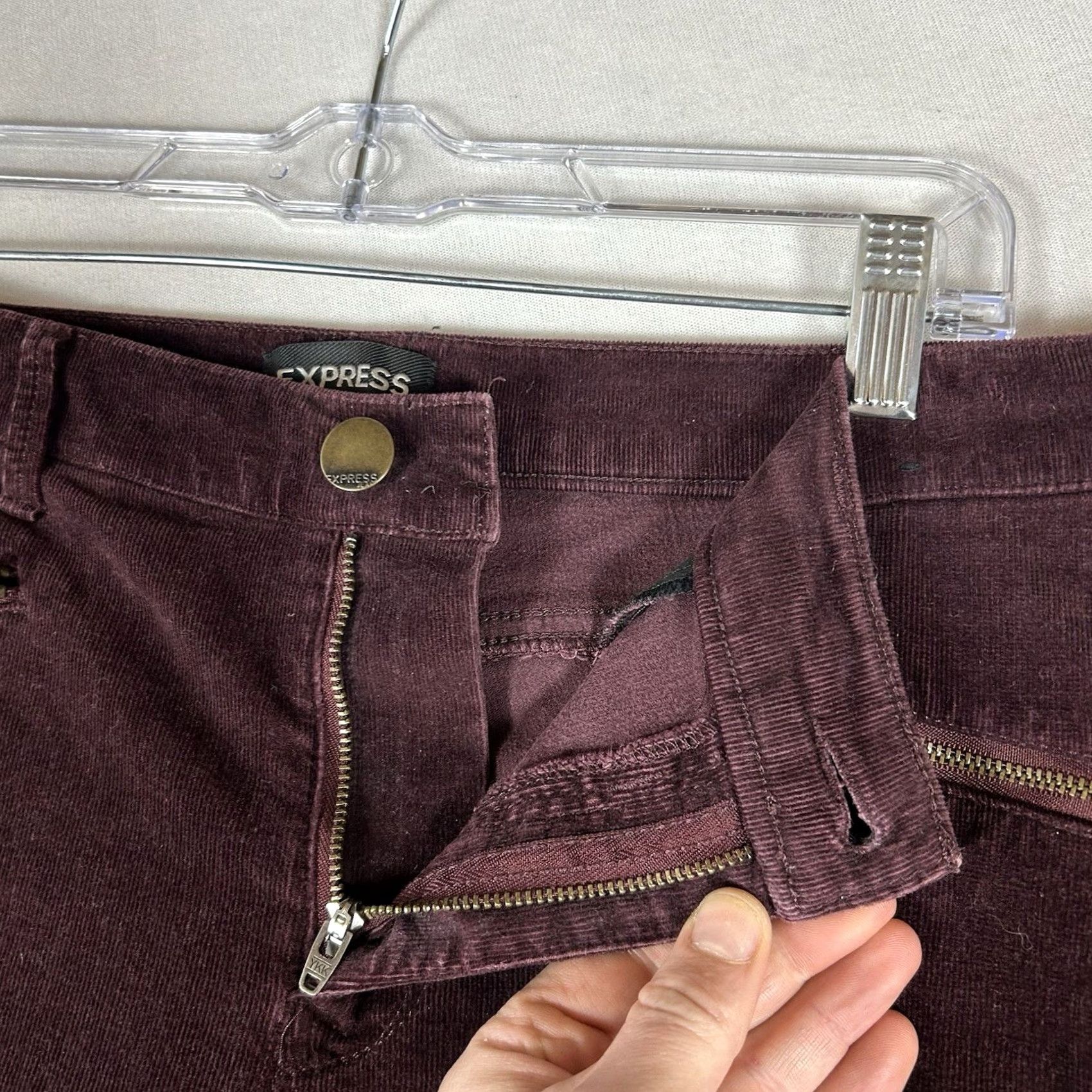Express Express Corduroy Mid Rise Legging Pants Womens 10 Regular Maroon Dark Red Casual Size 32" / US 10 / IT 46 - 4 Thumbnail