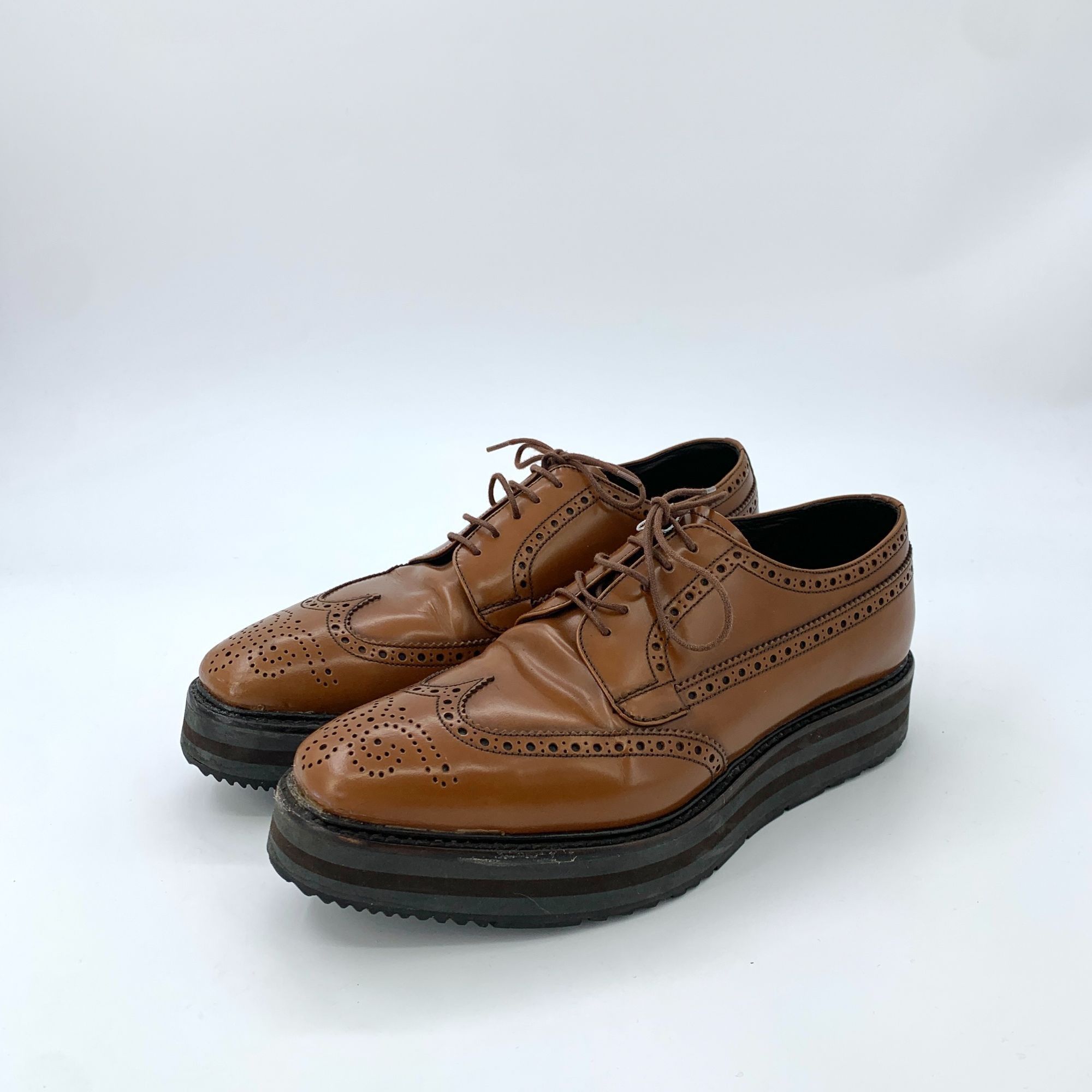 Prada Prada Brown Baroque Embossed Lace-Up Platform Leather Shoes Size US 7.5 / EU 40-41 - 1 Thumbnail