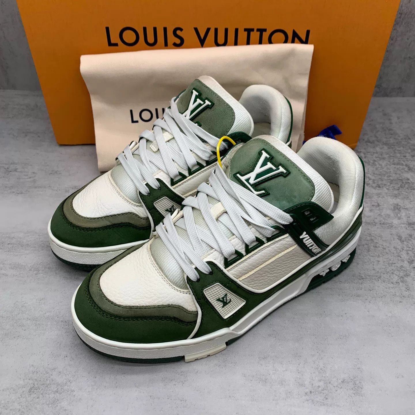 Louis Vuitton Lv Trainer White Green Suede 37 95 New Size US 6.5 / IT 36.5 - 1 Thumbnail
