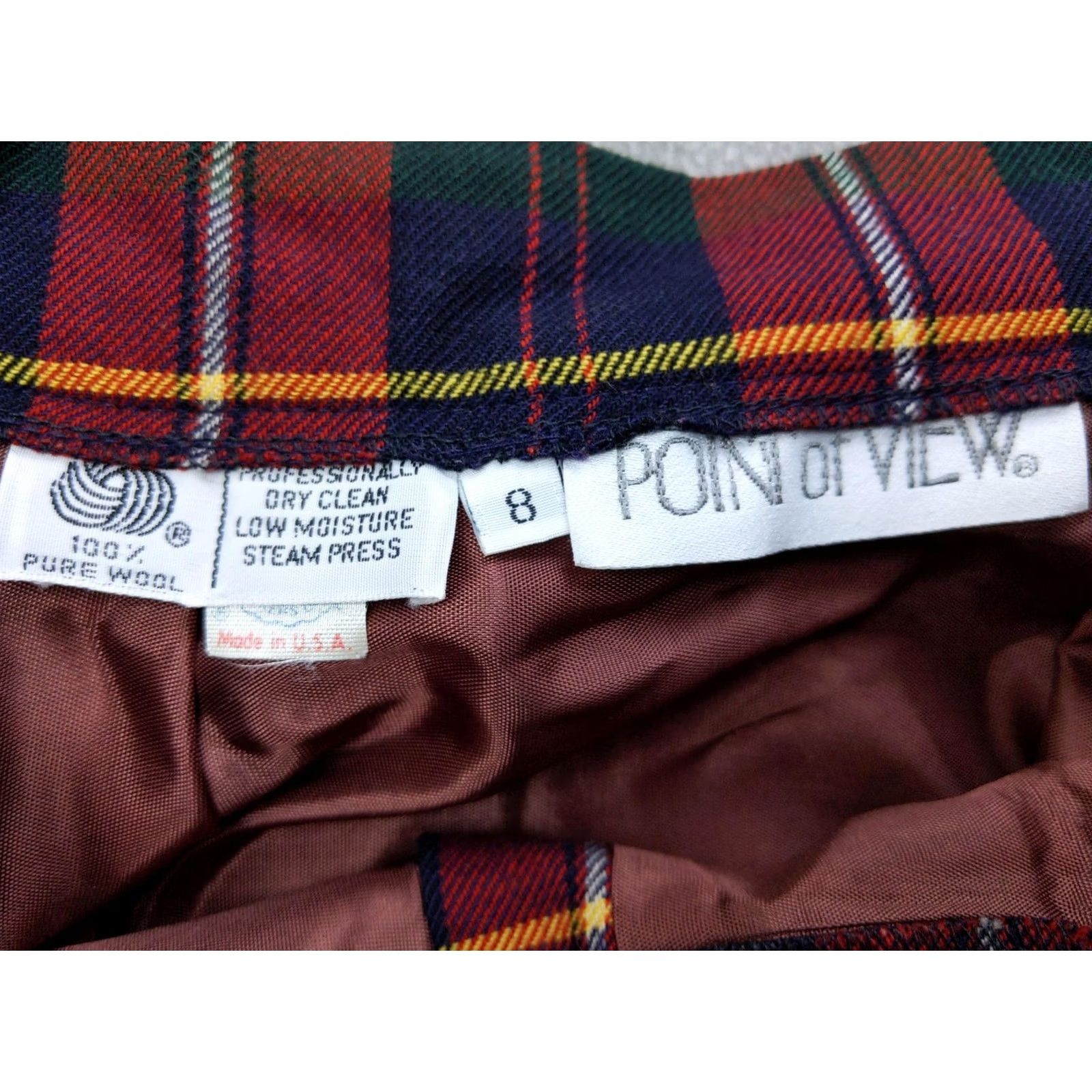 Vintage Vtg Point Of View Skirt Womens 8 Red Plaid Wool Long Pleated Button Front Lined Size 30" / US 8 / IT 44 - 2 Thumbnail
