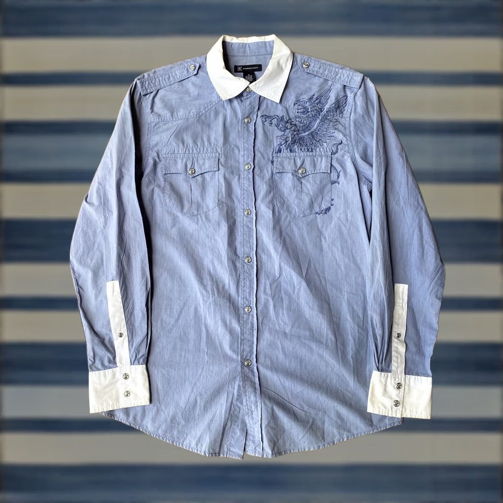 VINTAGE INC Griffin Wings Snap Long Sleeve Shirt M Blue Grunge Cyber Emo Shirt Men Shirt