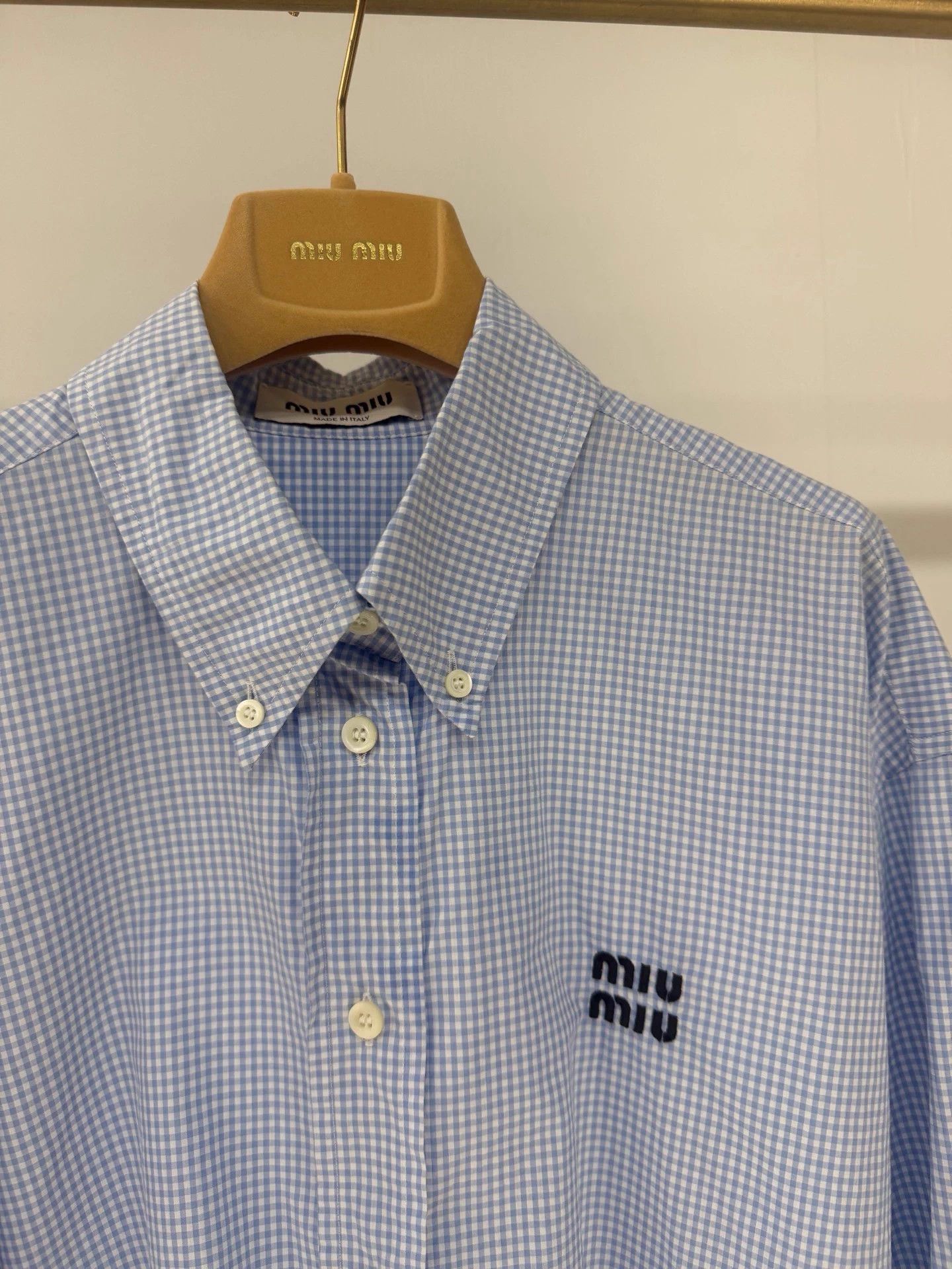 Miu Miu MIU MIU Women's Light Blue Check Logo Shirt 38 Mint Size S / US 4 / IT 40 - 2 Thumbnail
