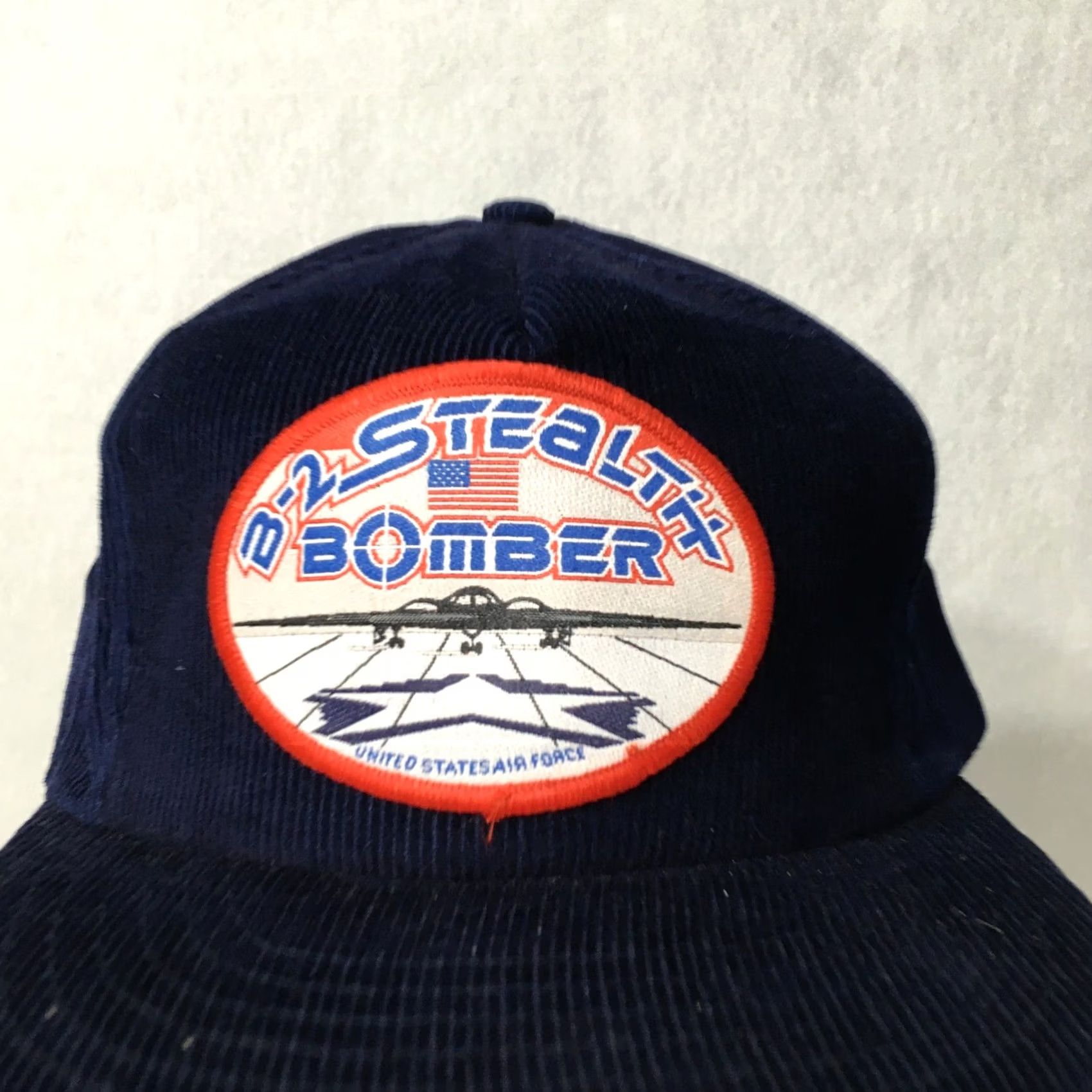 Vintage SNAP BACK Trucker Hat Mens Adjustable Blue corduroy STEAKTH BOMBER COTTON PATCH Size ONE SIZE - 2 Thumbnail