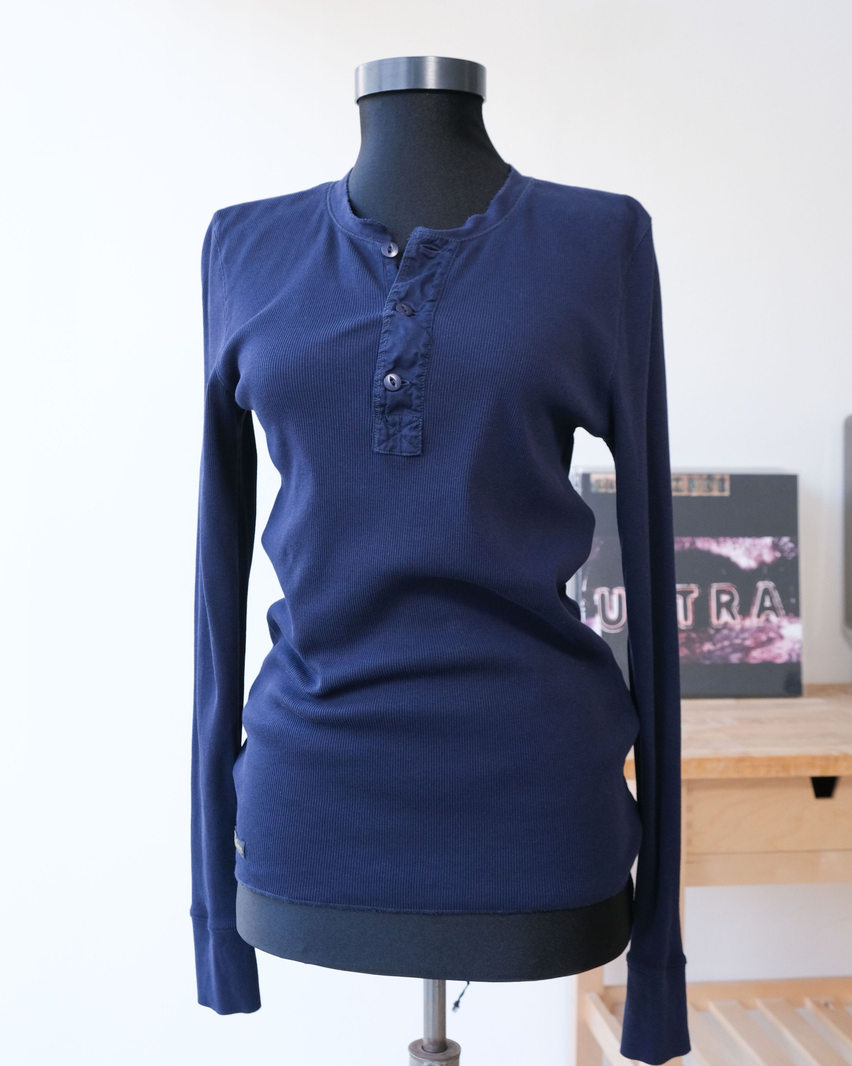 Polo Ralph Lauren Navy Ribbed Long Sleeve Henley Size L / US 10 / IT 46 - 1 Thumbnail