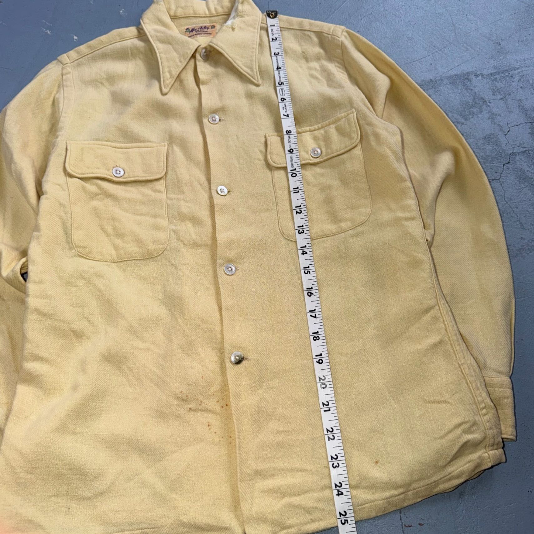 Buttero VINTAGE Rockabilly Shacket Shirt 1950s Butter Yellow 2-Pocket Button-Front Cotton Long Sleeve S Womens Mens Size US S / EU 44-46 / 1 - 4 Thumbnail