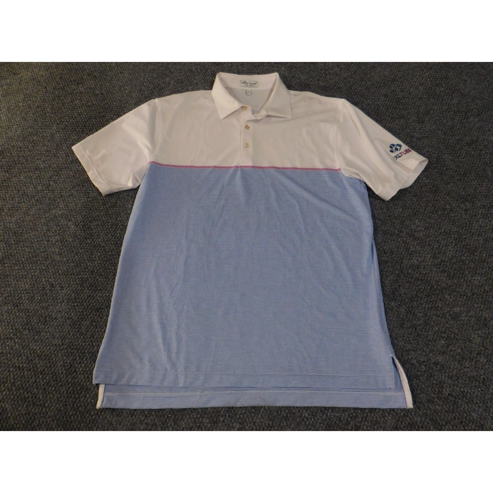 Peter Millar Peter Millar Polo Shirt Mens Large White Blue Summer Comfort Golf EXLTUBE Logo Shirt Mens Large White/Blue Stripe Polo Size US L / EU 52-54 / 3 - 2 Thumbnail
