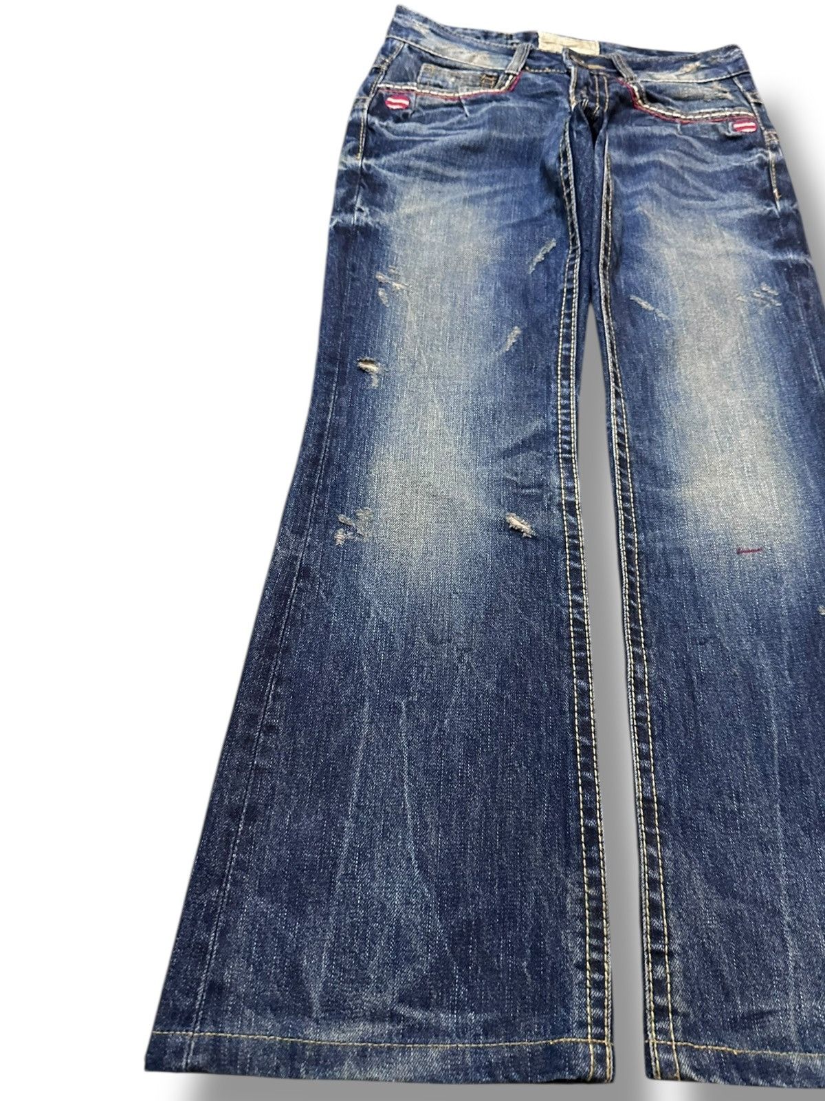 Tornado Mart Vintage Lolita Flare Whiskers Indie Embroidery Denim Size US 29 - 3 Thumbnail
