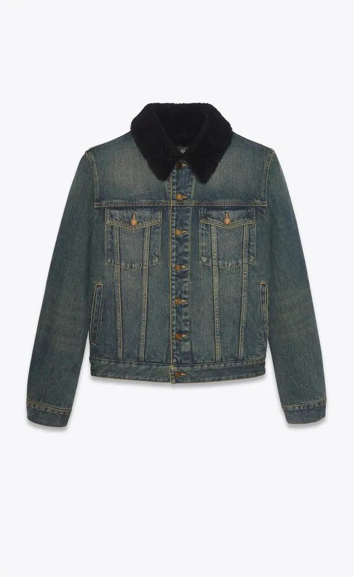 Saint Laurent Paris o1bcso1str1124 Jacket With Shearling in Dark Dirty in Blue Size US XXL / EU 58 / 5 - 1 Thumbnail