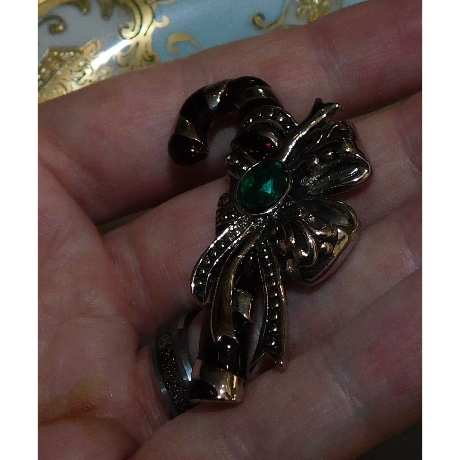 Other Vintage Silver Tone Candy Cane Brooch With Green Stone Size ONE SIZE - 6 Thumbnail