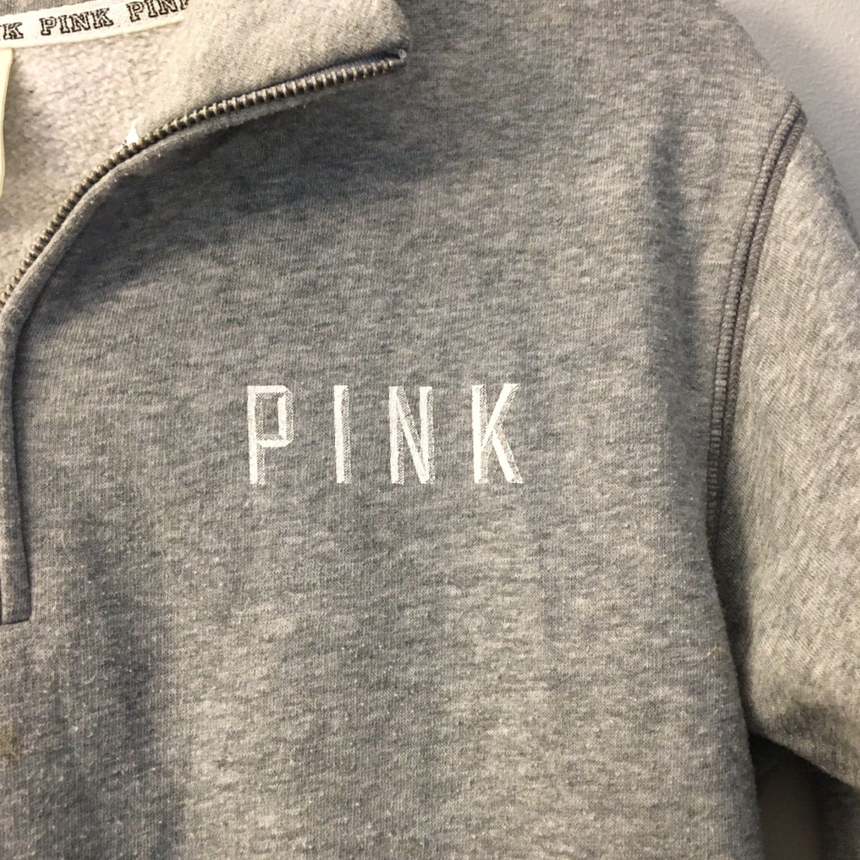 Pinko Victoria’s Secret PINK Sweatshirt Quarter Zip Pullover Gray XS Pockets Logo Women Activewear Running & Jogging Size XS / US 0-2 / IT 36-38 - 2 Thumbnail