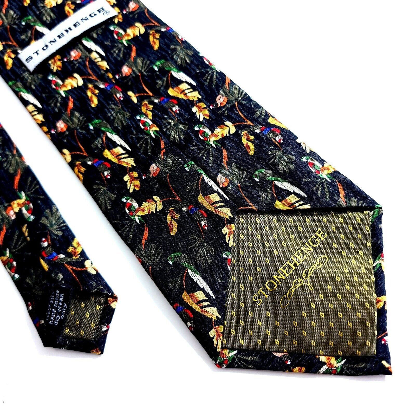 Other Stonehenge Black Parrot Floral Print Jacquard Wide Silk Tie Size ONE SIZE - 5 Thumbnail