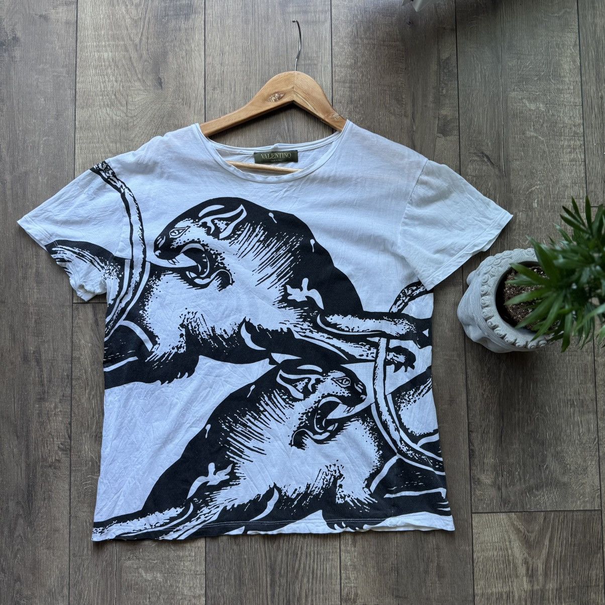 Valentino Valentino White Panther Garavani All Over Print Tee Shirt Size US S / EU 44-46 / 1 - 18 Thumbnail