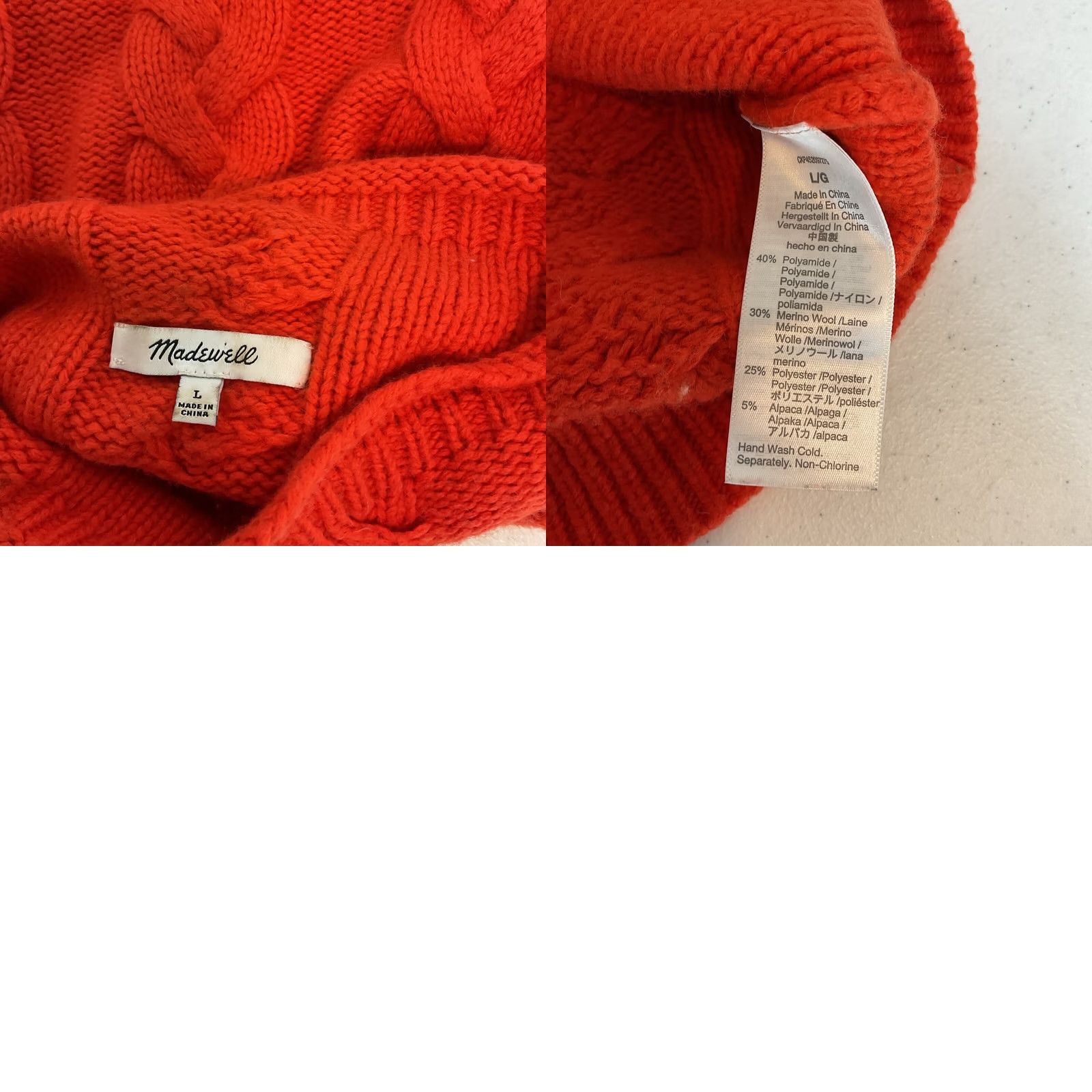 Madewell Madewell Womens Sweater Cable-Knit Chunky Orange Pullover Mock Neck Size L Women Pullover Knit Orange Mock Neck Pullover Size L / US 10 / IT 46 - 8 Thumbnail