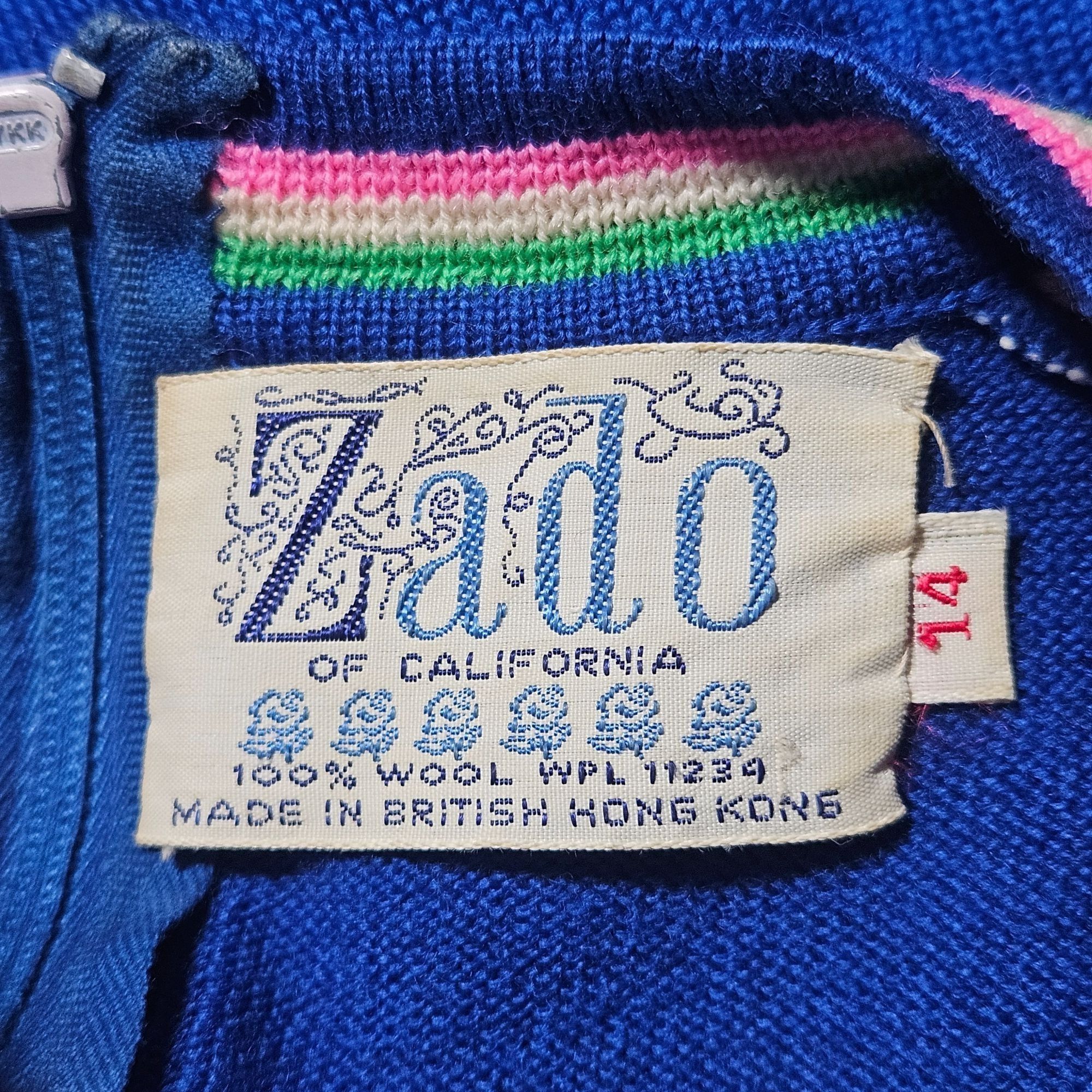 Other Vintage Zado Women's Wool Knit Top Blue Rainbow Trim 14 Retr Size XL / US 12-14 / IT 48-50 - 6 Thumbnail