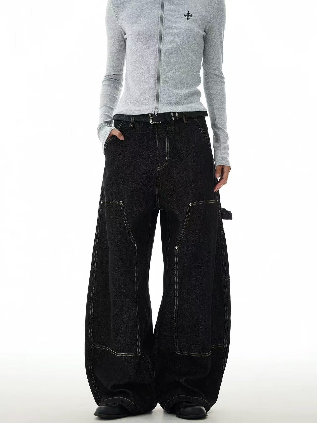 Japanese Brand Retro Men's Loose Casual Wide-Leg Workwear Curved Jeans Size US 32 / EU 48 - 2 Thumbnail