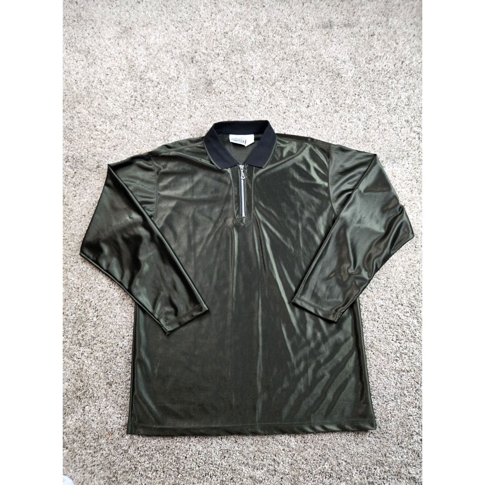 Vintage VINTAGE Street Culture Polo Shirt Mens L Green 1/4 Zip Shiny Dazzle Y2K Shirt Mens Green Polo 90s Size US L / EU 52-54 / 3 - 2 Thumbnail