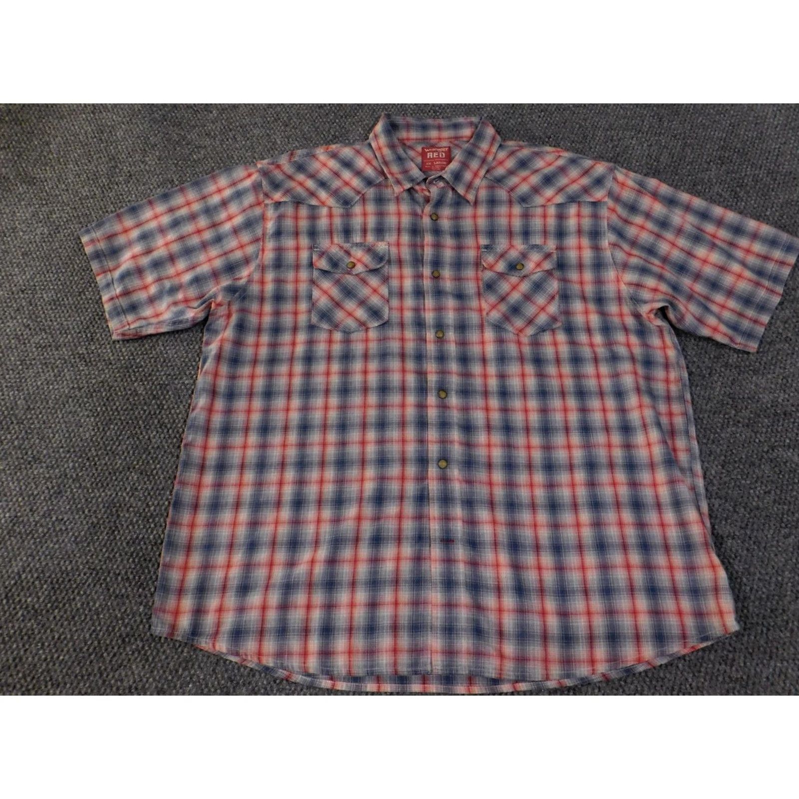 Wrangler VINTAGE Wrangler RED Shirt Mens 2XL Blue Red Plaid Western Pearl Snap Short Sleeve Mens 2XL Snap Front Closure Button-Up Western Shirt Size US XXL / EU 58 / 5 - 4 Thumbnail