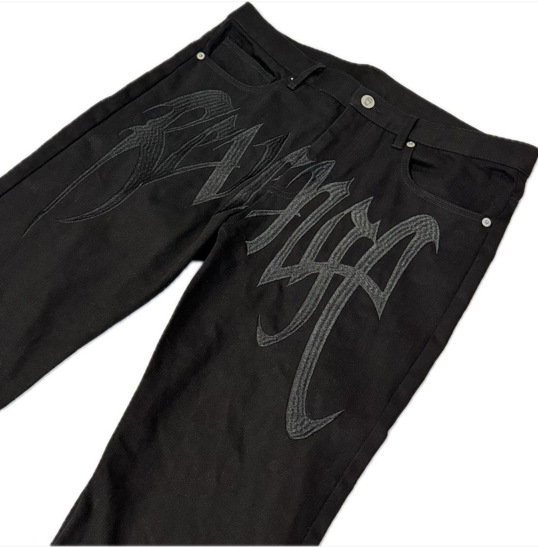 Revenge Revenge Black Embroided Denim Size US 33 - 3 Thumbnail