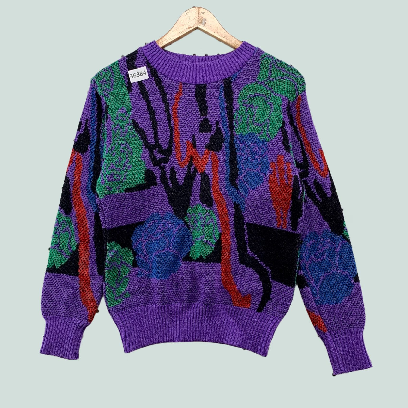 Vintage Vintage Aileen Sweater Small Purple Abstract Pattern Knit Made USA Womens Size S / US 4 / IT 40 - 1 Thumbnail