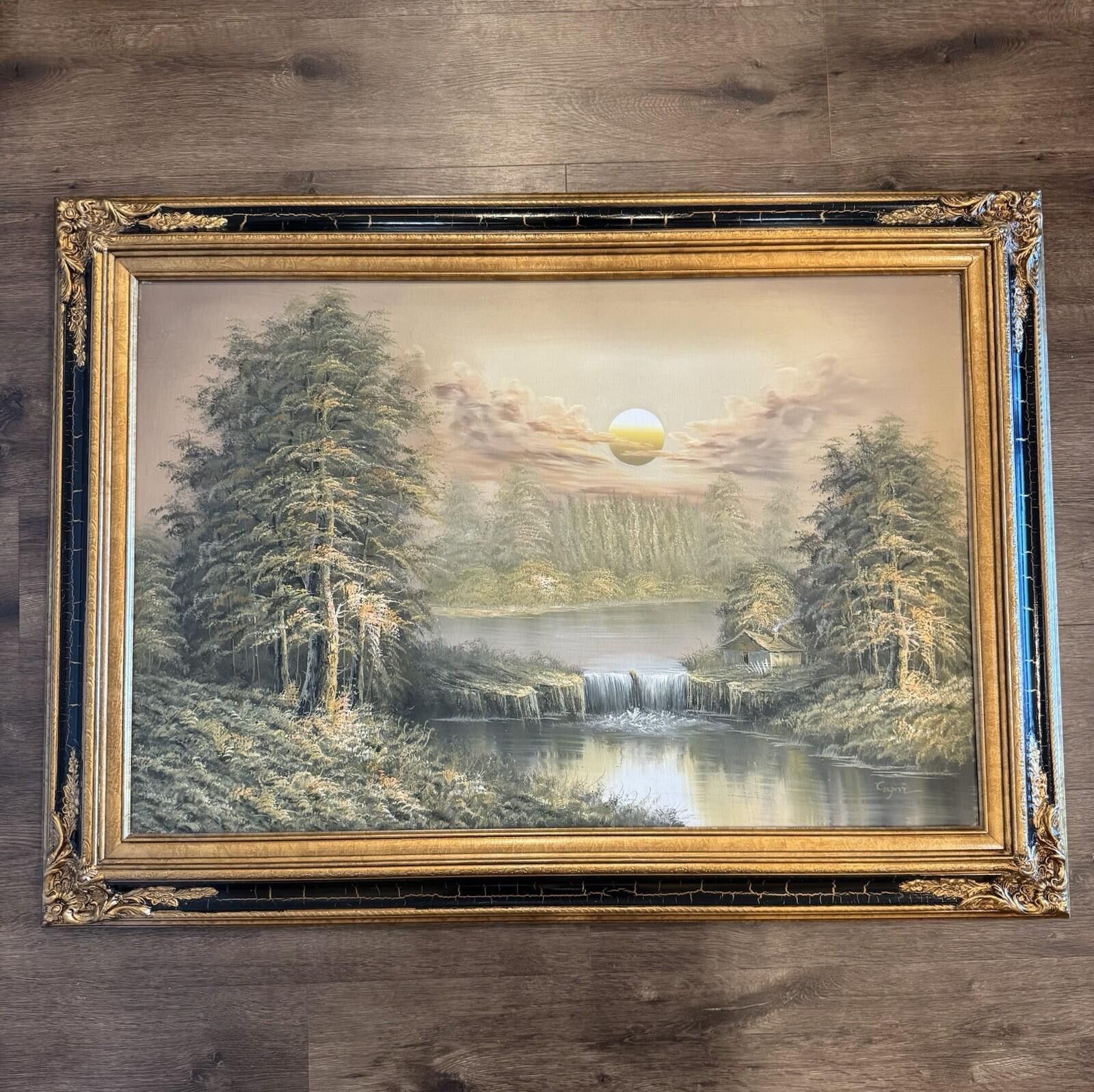 Other Original Signed “Capri” Oil Painting Forest Lake Cabin Water Size ONE SIZE - 7 Thumbnail