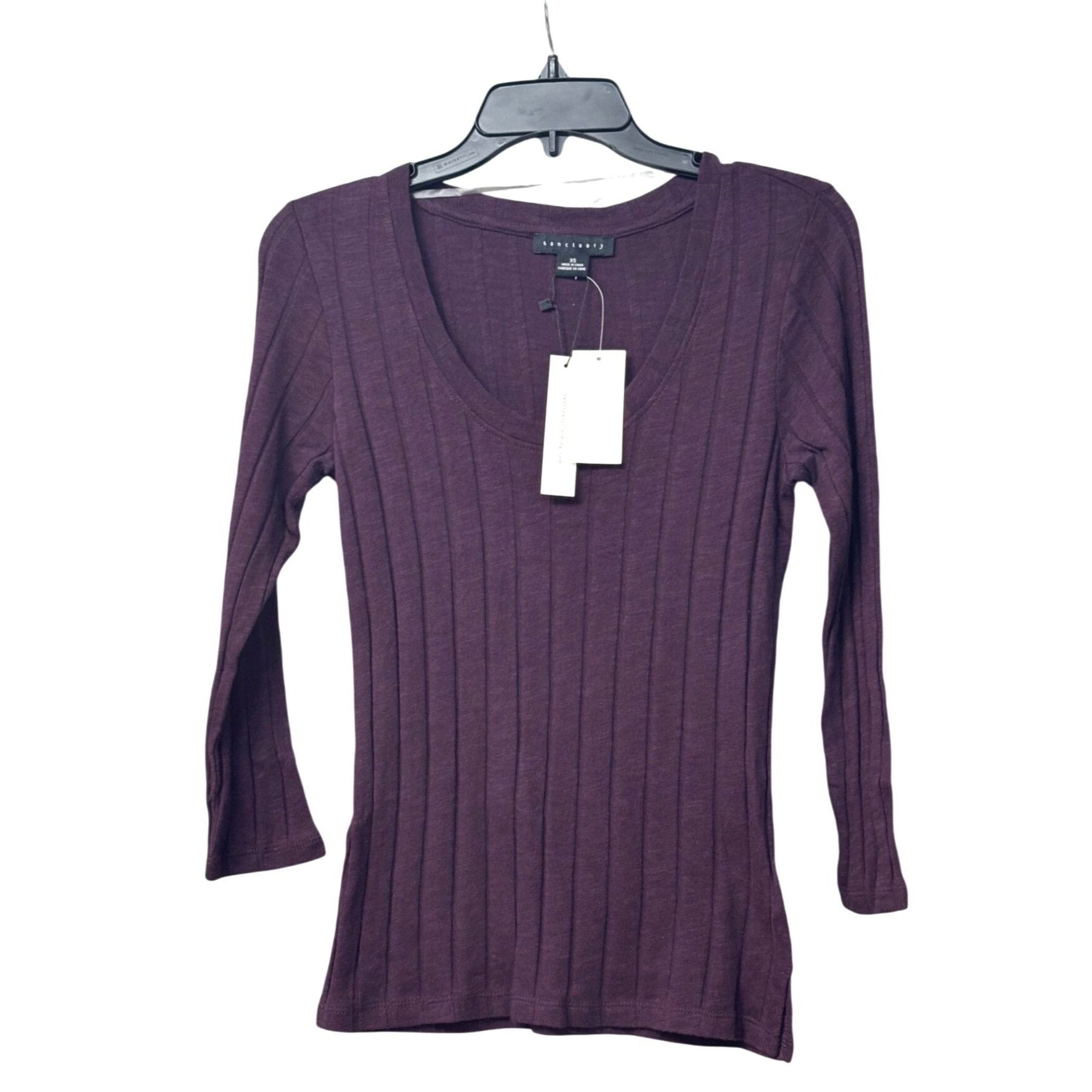 Sanctuary Sanctuary Ruby Scoop Ribbed 3/4 Sleeve Top, Amethyst, L Size L / US 10 / IT 46 - 10 Thumbnail