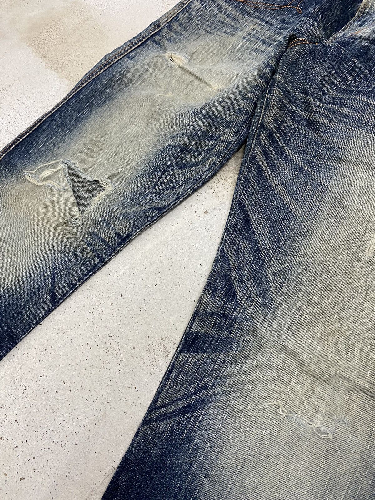 Edwin × Japanese Brand Edwin Blue Trip Mud Washed Whisker Distress Zipper Pocket Size US 31 - 8 Thumbnail