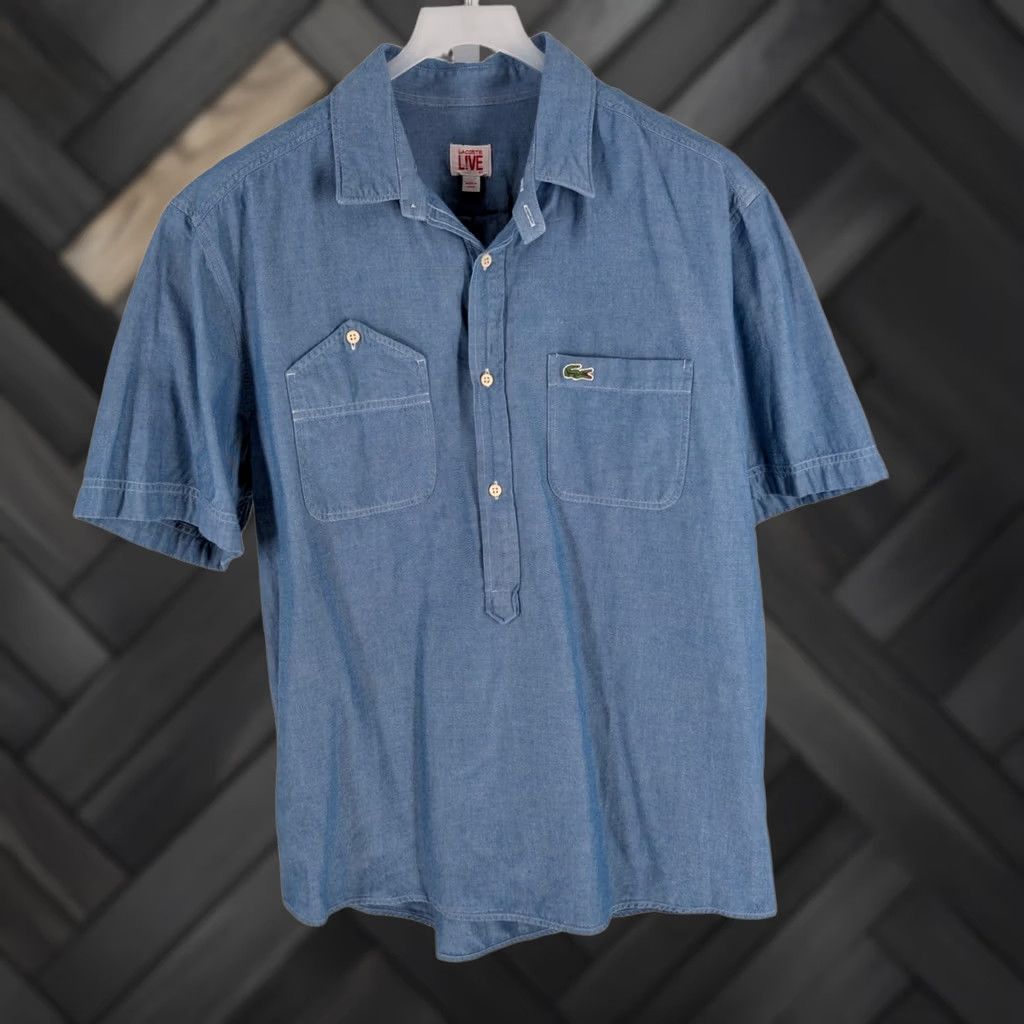 Lacoste Lacoste L!VE Chambray Popover Shirt Blue Utility Asymmetrical Pocket 42 L Mens Shirt Regular 42 Cotton Vintage Size US XL / EU 56 / 4 - 1 Thumbnail