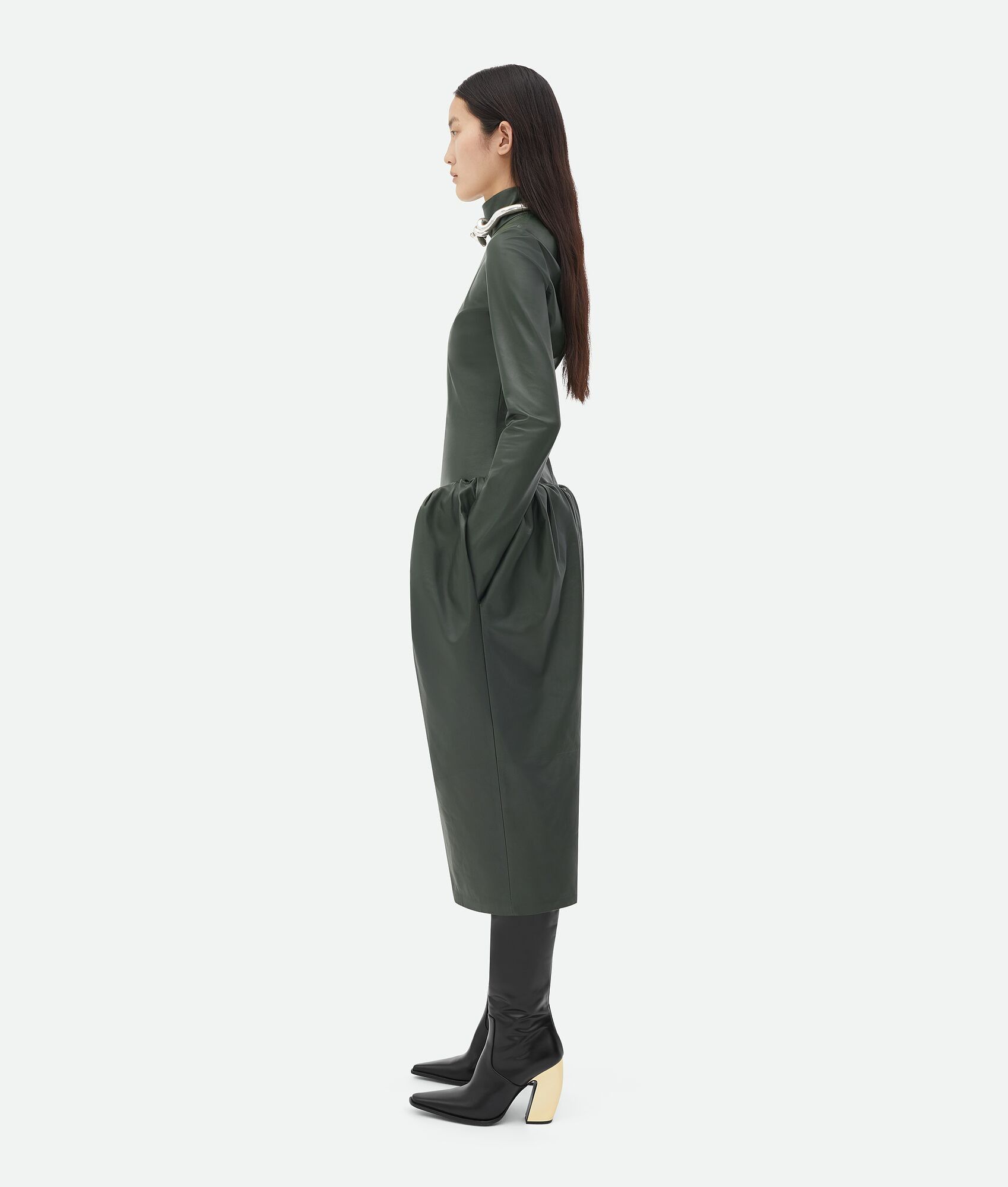 Bottega Veneta o1n1vont0125 Leather High Neck Top in Forest Green Size XS / US 0-2 / IT 36-38 - 2 Thumbnail