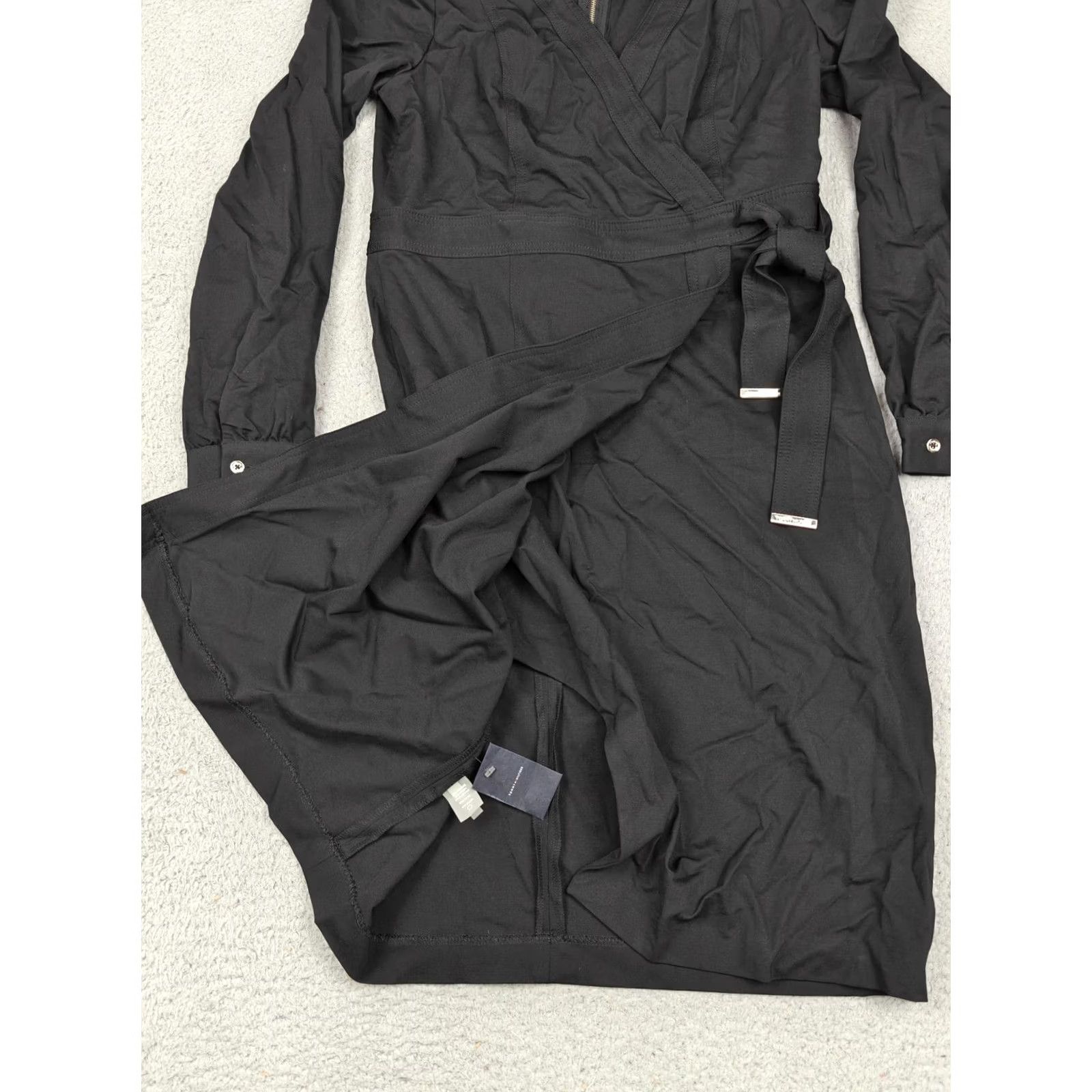 Tommy Hilfiger Tommy Hilfiger Dress Womens 8 Black Long Sleeve Wrap Belted Knee Length Work Size M / US 6-8 / IT 42-44 - 2 Thumbnail