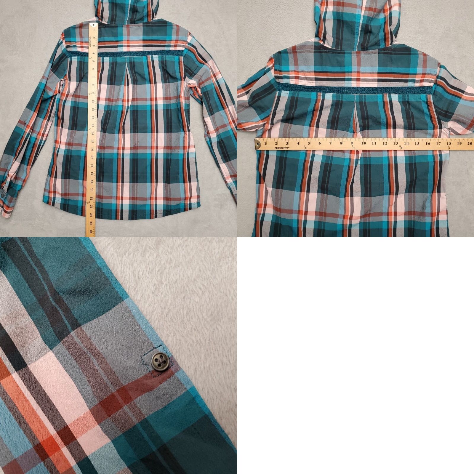 Prana prAna Hoodie Shirt Womens S Green Plaid Hooded Henley Performance Outdoor Gorp Shirt Hoodie Womens S Green Plaid Henley Size S / US 4 / IT 40 - 8 Thumbnail