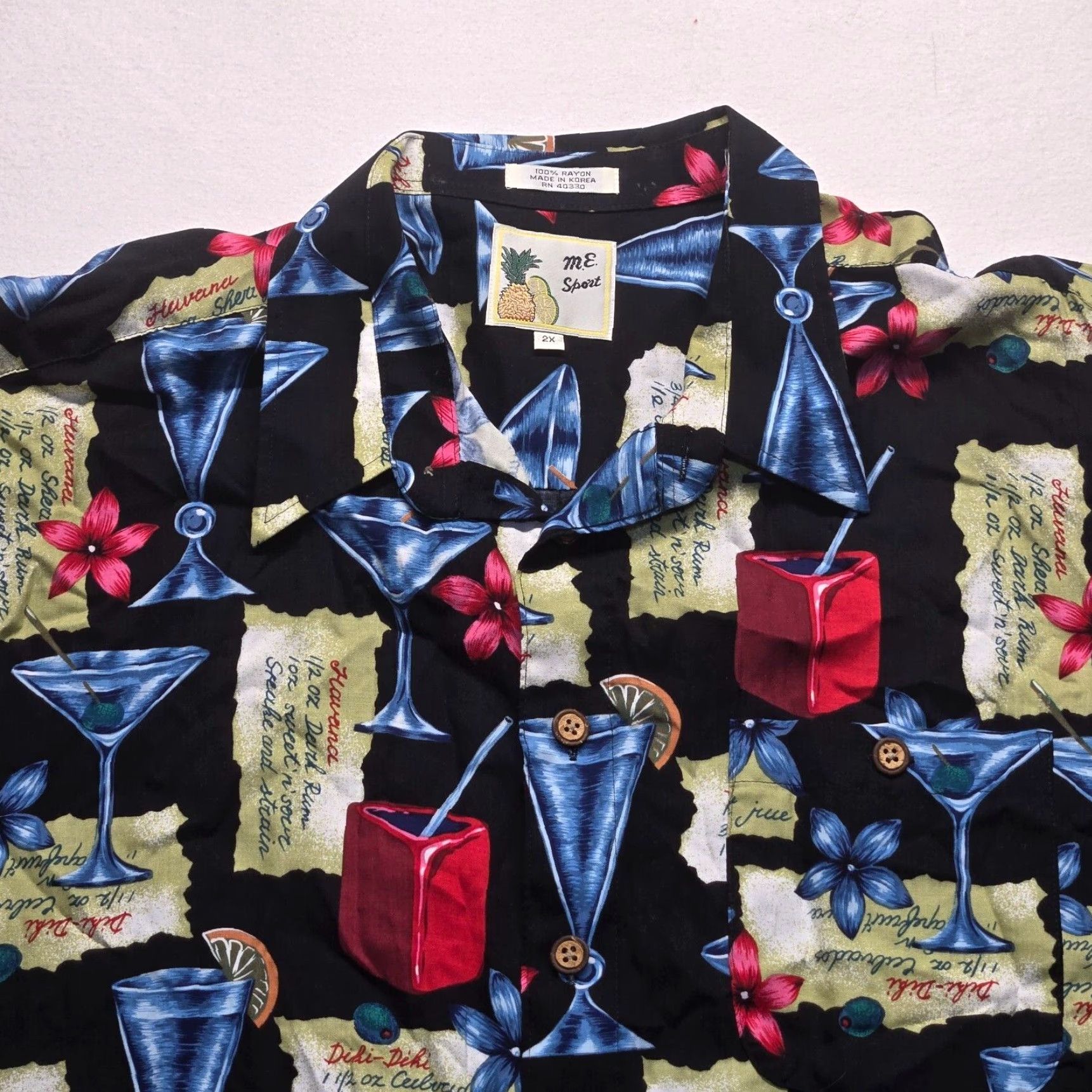 Vintage M.E. Sport Collection Black Tropical Hawaiian Button-Up Shirt Short Sleeve Adult XL Mens Size US XL / EU 56 / 4 - 2 Thumbnail