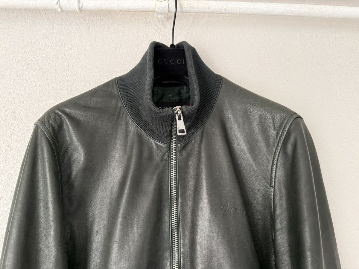 Gucci Green Leather Bomber Jacket with Ribbed Trim Size US M / EU 48-50 / 2 - 3 Thumbnail