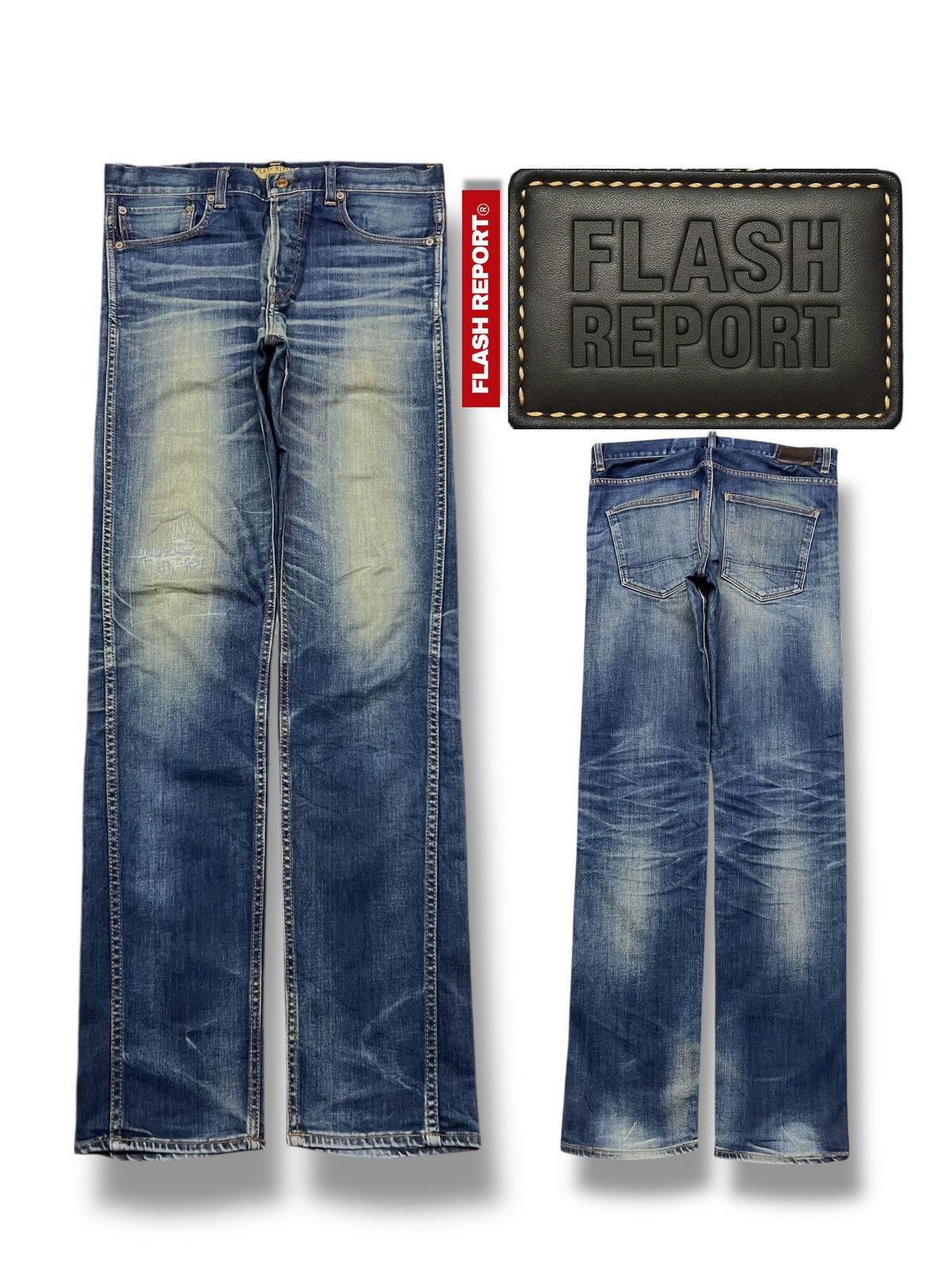 Japanese Brand Flash Report Vintage Japan - Faded Blue Wash Style Jeans Size US 35 - 1 Thumbnail
