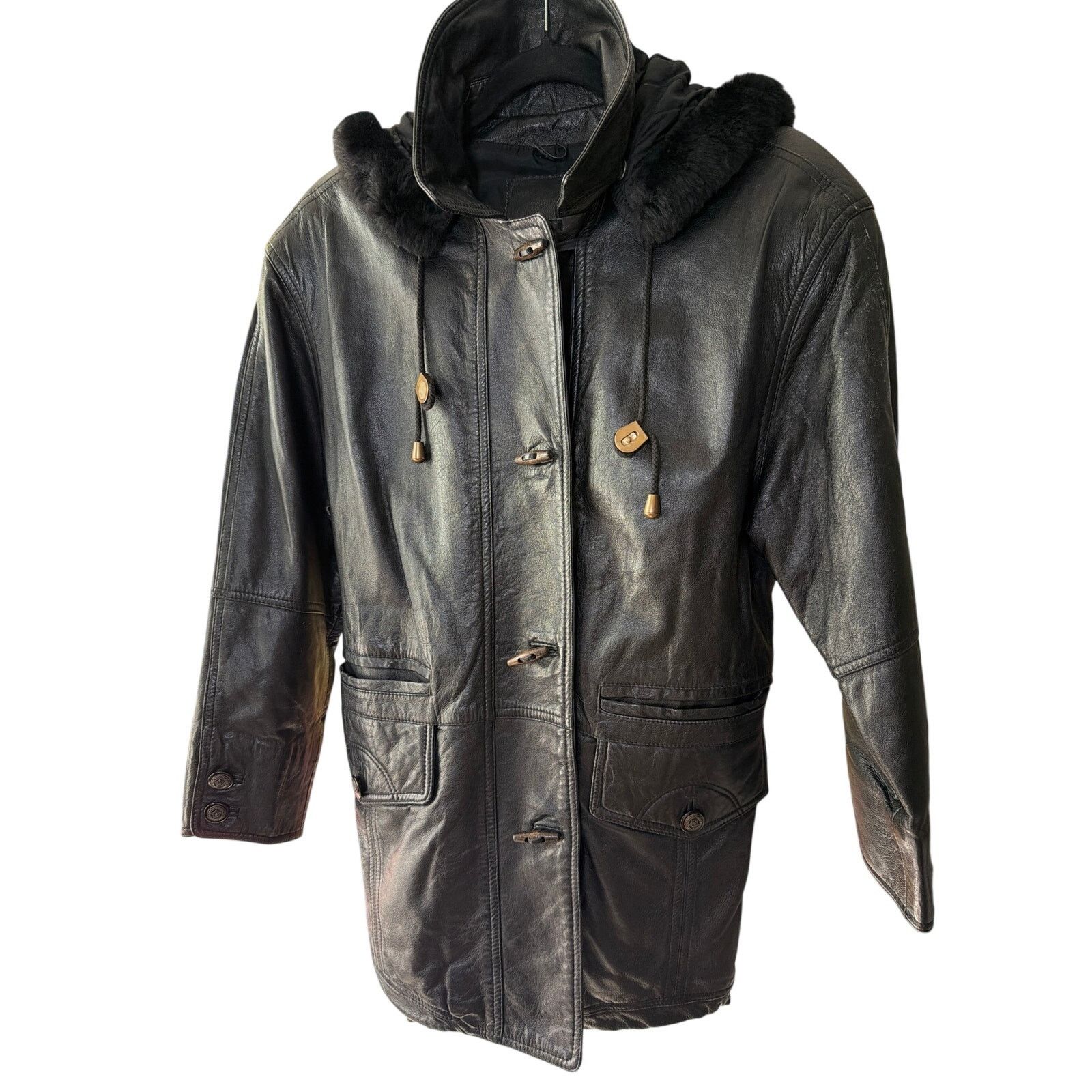 Cedarwood State 0241 Vintage Black Leather Jacket Fur Oklahoma State Seal Size S / US 4 / IT 40 - 1 Thumbnail