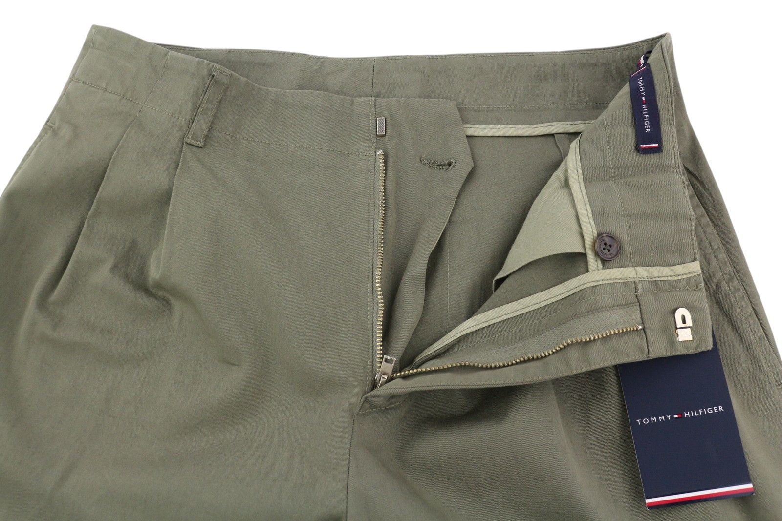 Tommy Hilfiger ARMY STRETCH TWILL W32 Khaki Pleated Trousers 84977 Size US 32 / EU 48 - 4 Thumbnail