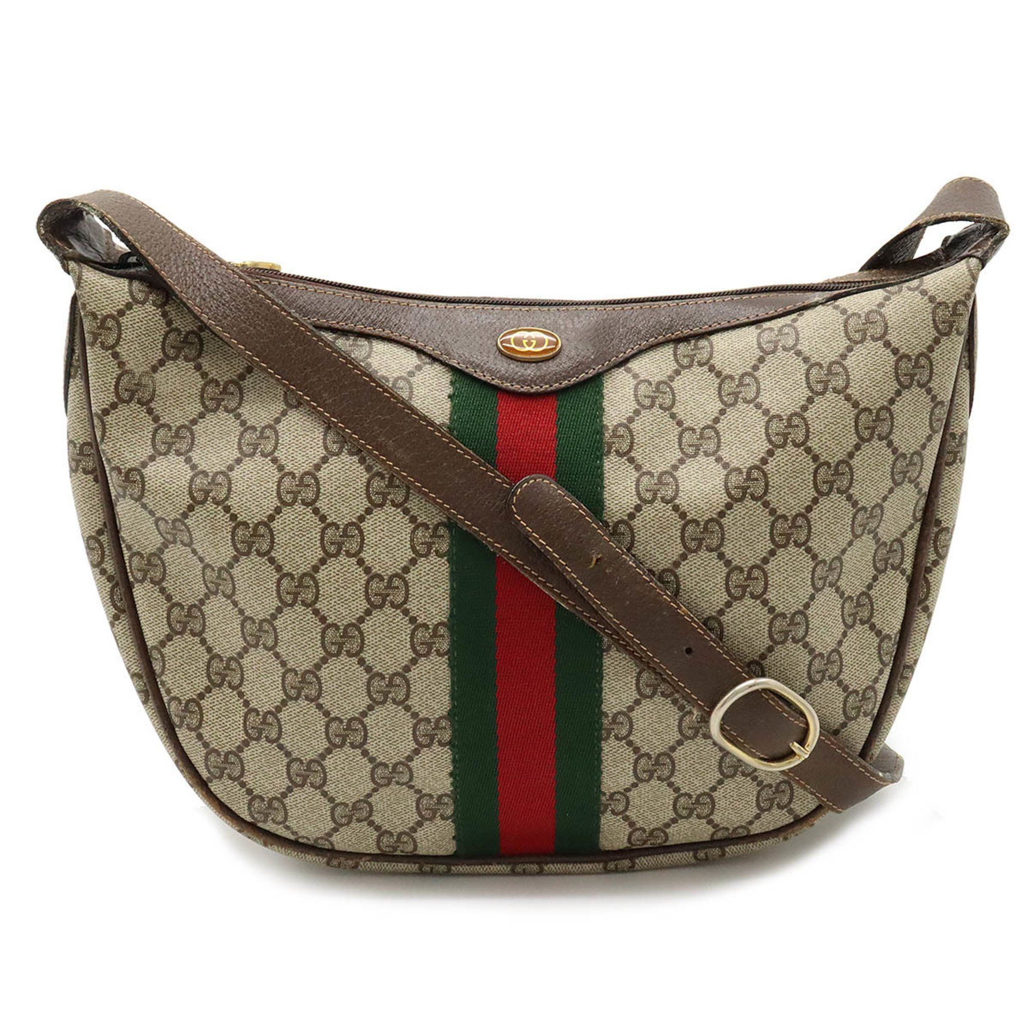 image of Gucci Old Gucci GG Plus Sherry Line Shoulder Bag Khaki Beige Brown, Women's