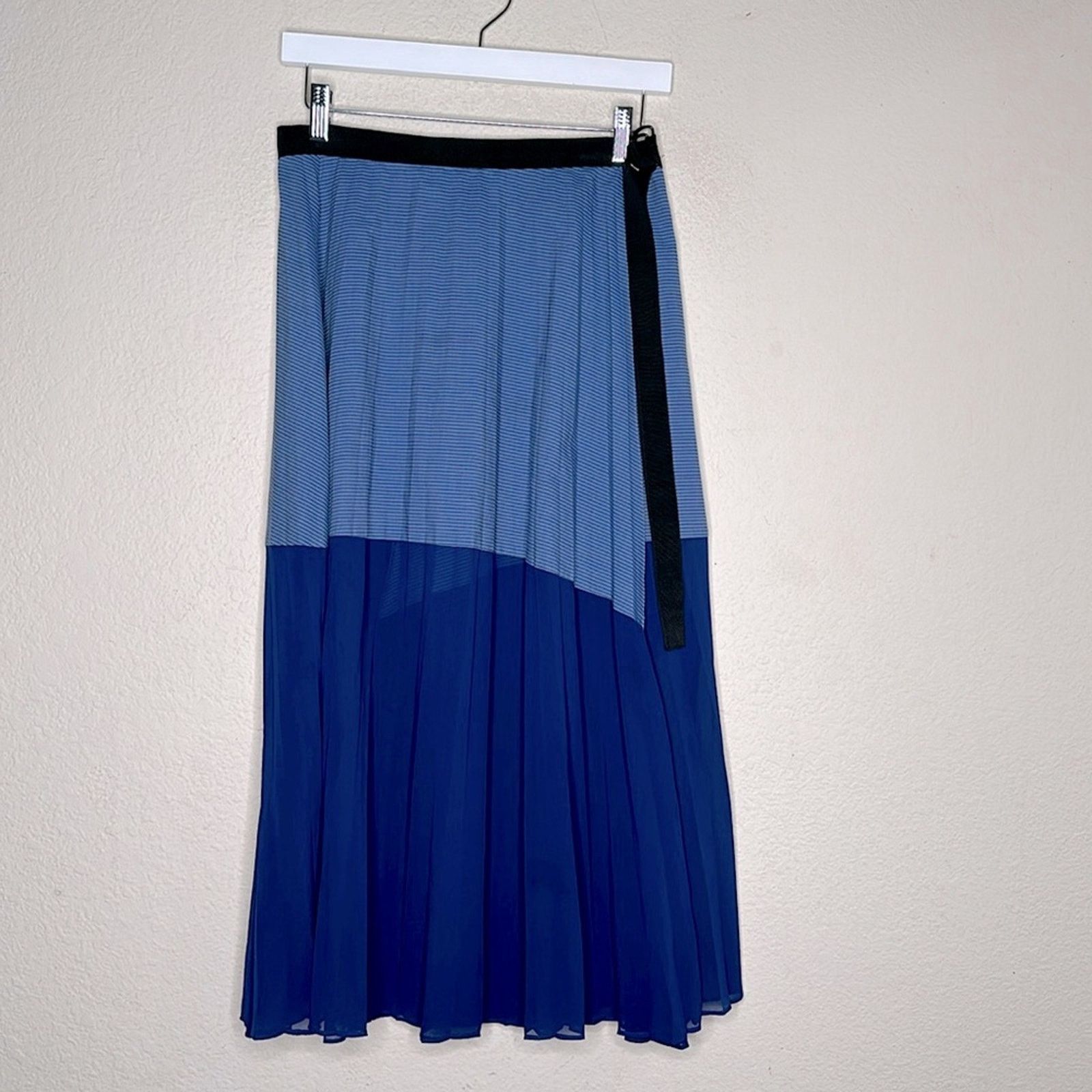 Sandro Sandro Striped Broadcloth Chiffon Wrap Skirt Blue Sz 3 US L Size 28" / US 6 / IT 42 - 4 Thumbnail