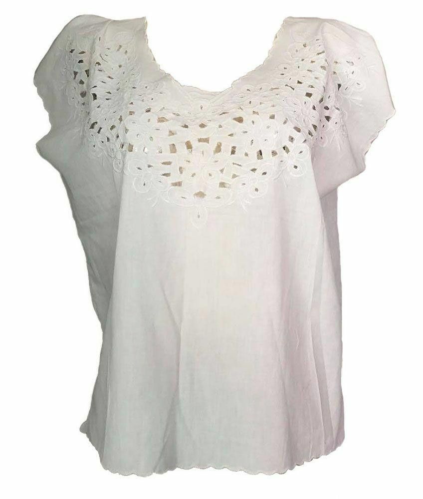 Designer Pre Owned Cut Out White Hand Made Blouse XL Size XL / US 12-14 / IT 48-50 - 1 Thumbnail