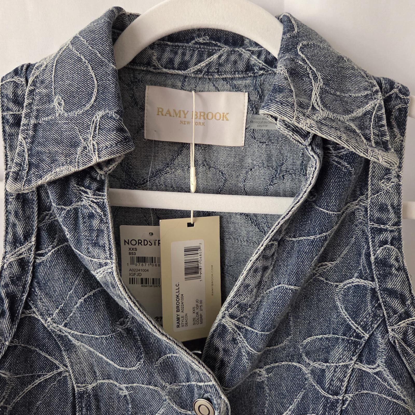 Designer Ramy Brook Deacon Floral-Embroidered Denim Crop Top - Small Size XXS / US 00 / IT 34 - 5 Thumbnail